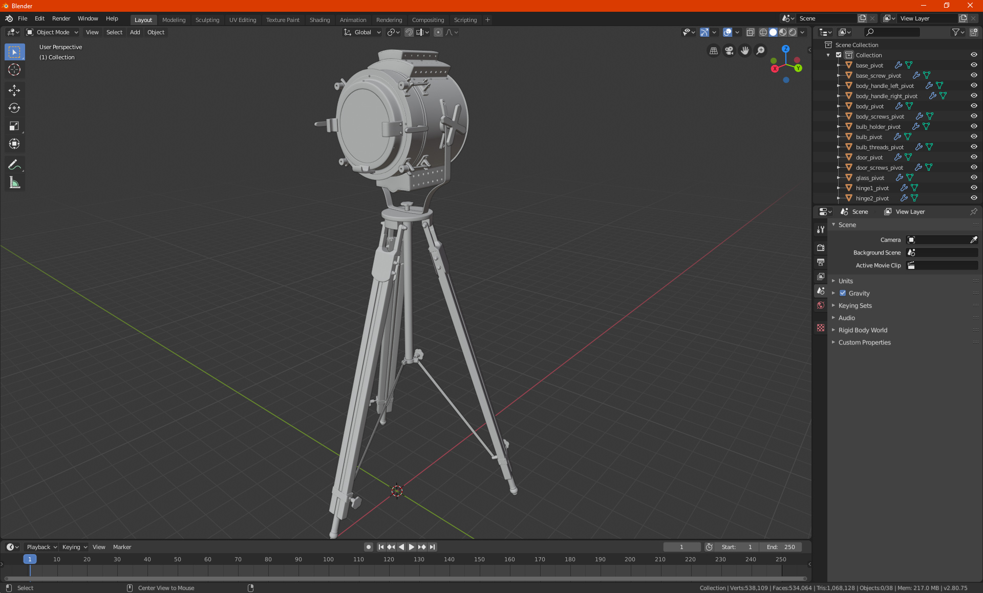 3D Nautical Retro Lamp Wooden Tripod model