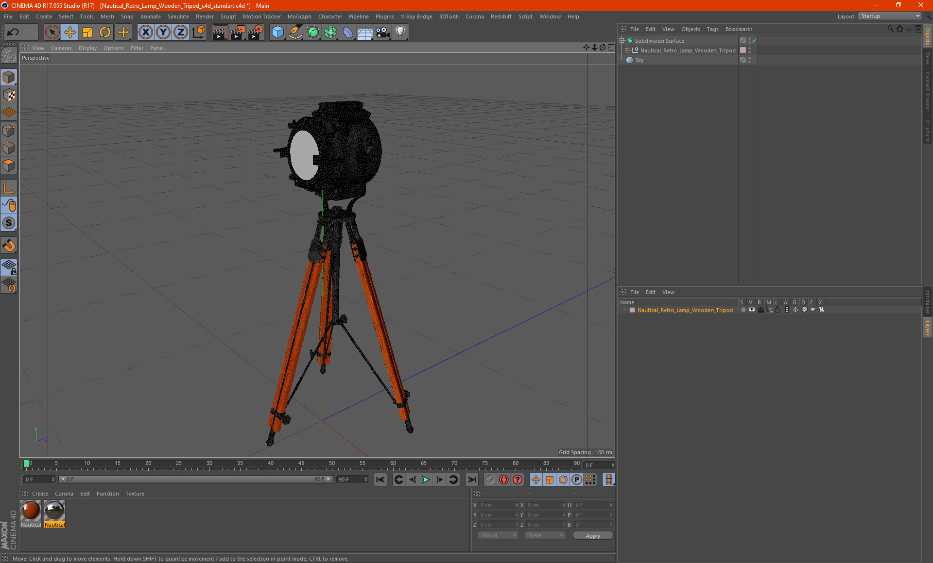 3D Nautical Retro Lamp Wooden Tripod model