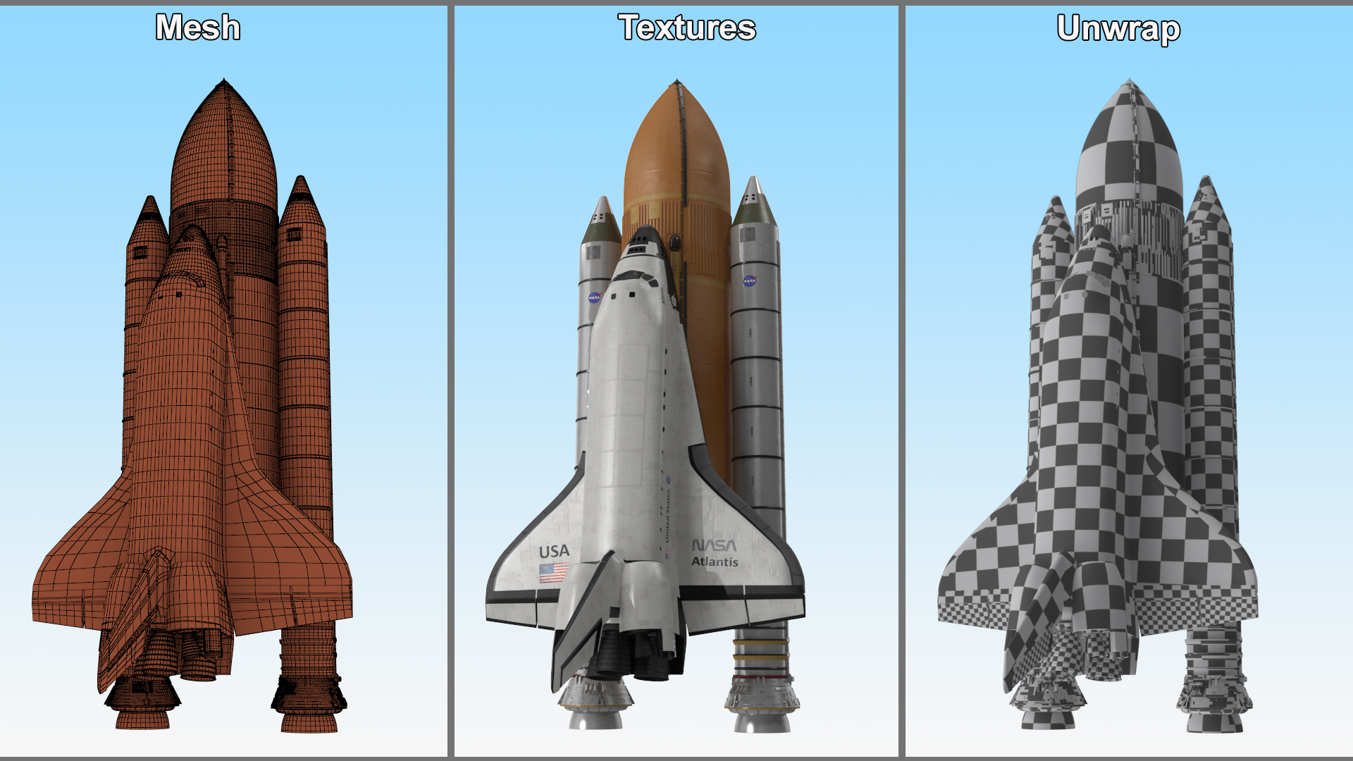 3D Space Shuttle with External Tank and Solid Rocket Boosters model