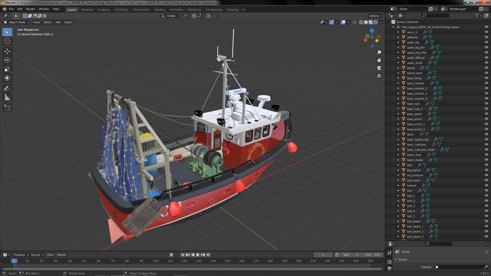 Old Cygnus GM28-38 Small Fishing Vessel 3D model