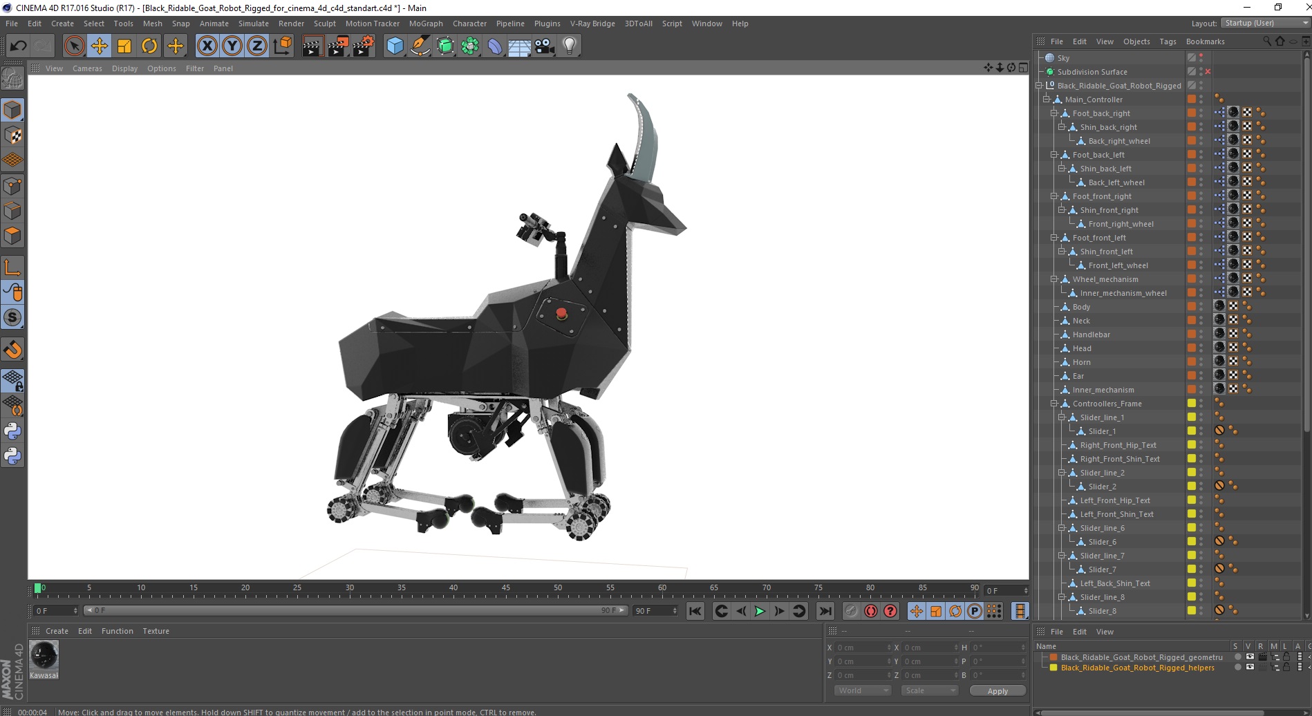 3D model Black Ridable Goat Robot Rigged for Cinema 4D