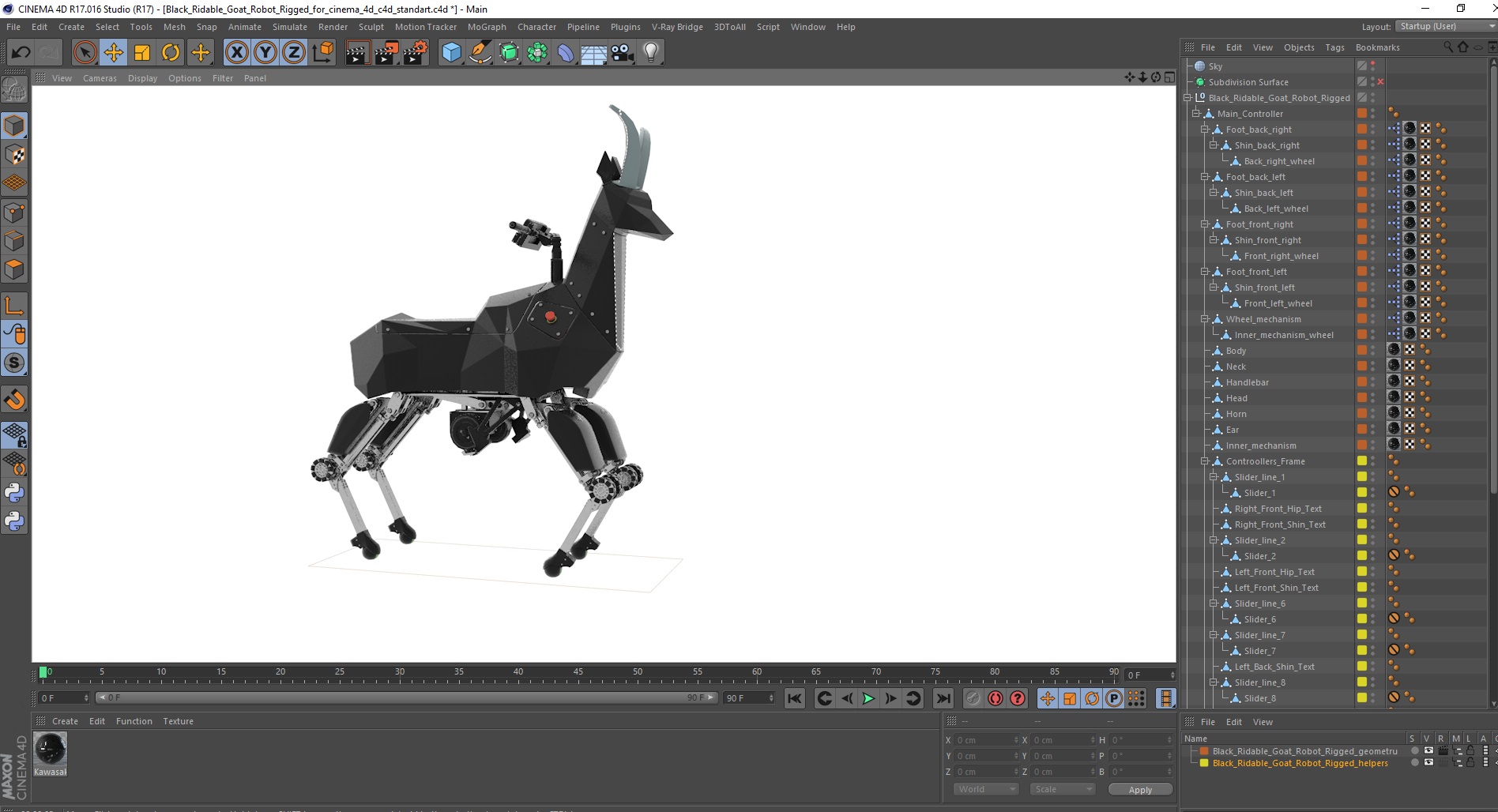 3D model Black Ridable Goat Robot Rigged for Cinema 4D