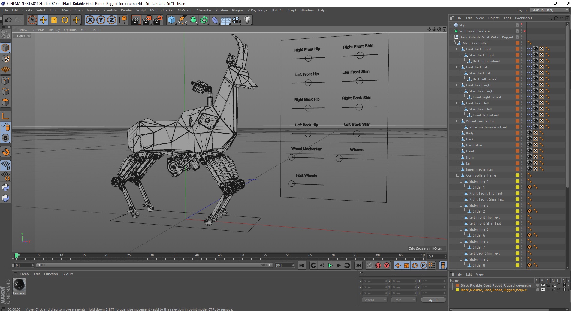 3D model Black Ridable Goat Robot Rigged for Cinema 4D