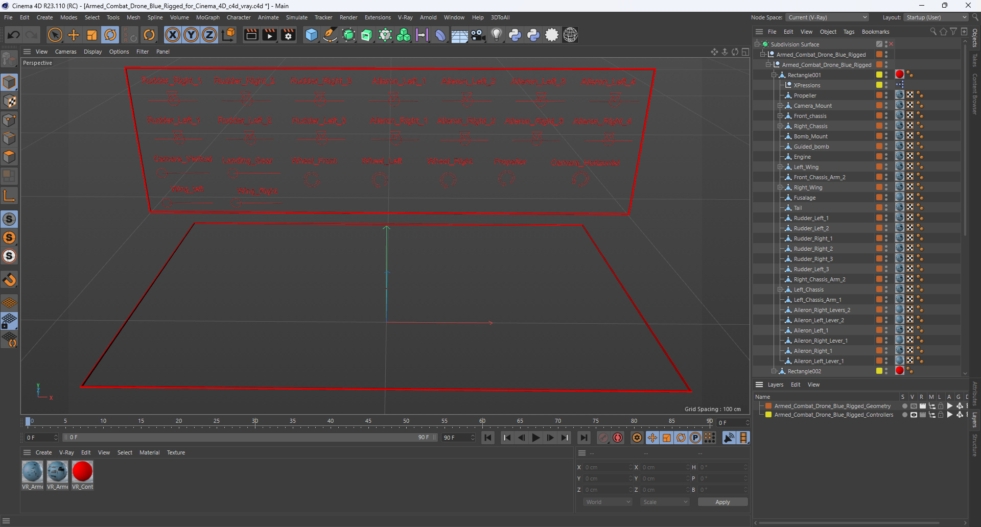 Armed Combat Drone Blue Rigged for Cinema 4D 3D model
