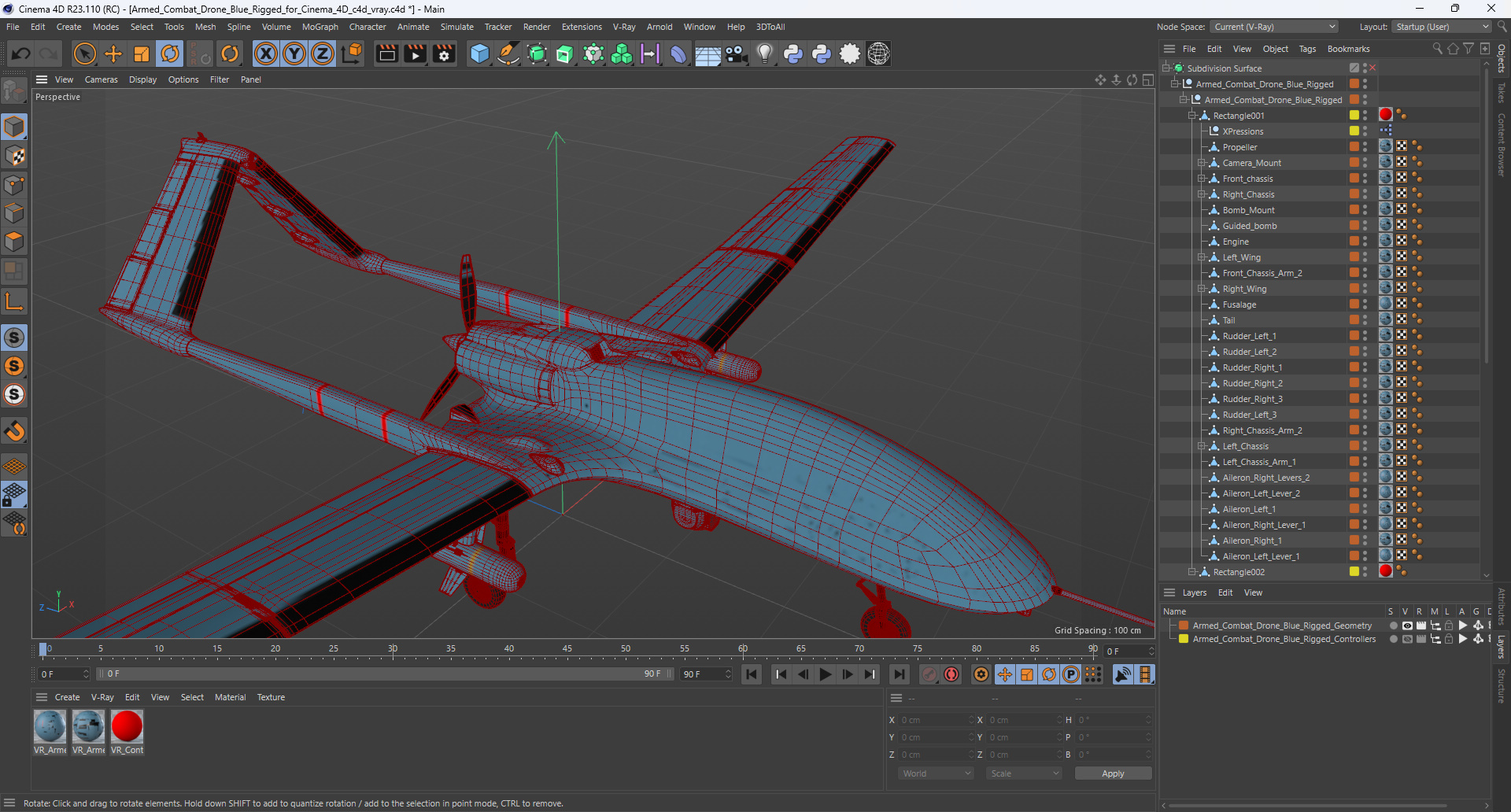 Armed Combat Drone Blue Rigged for Cinema 4D 3D model