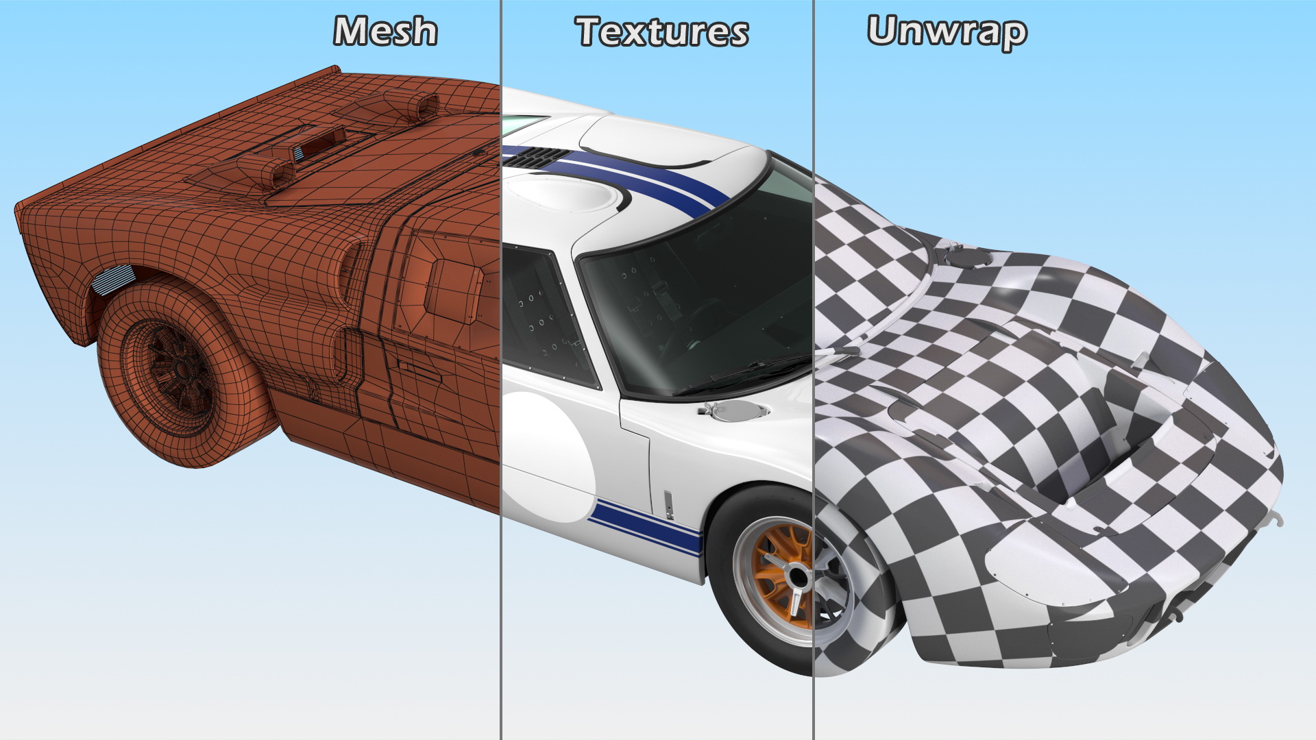 3D Classic Racing Car White Rigged