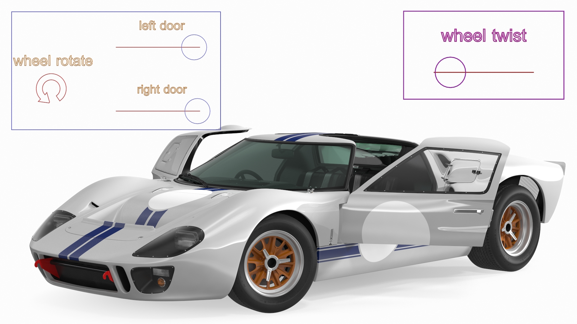 3D Classic Racing Car White Rigged