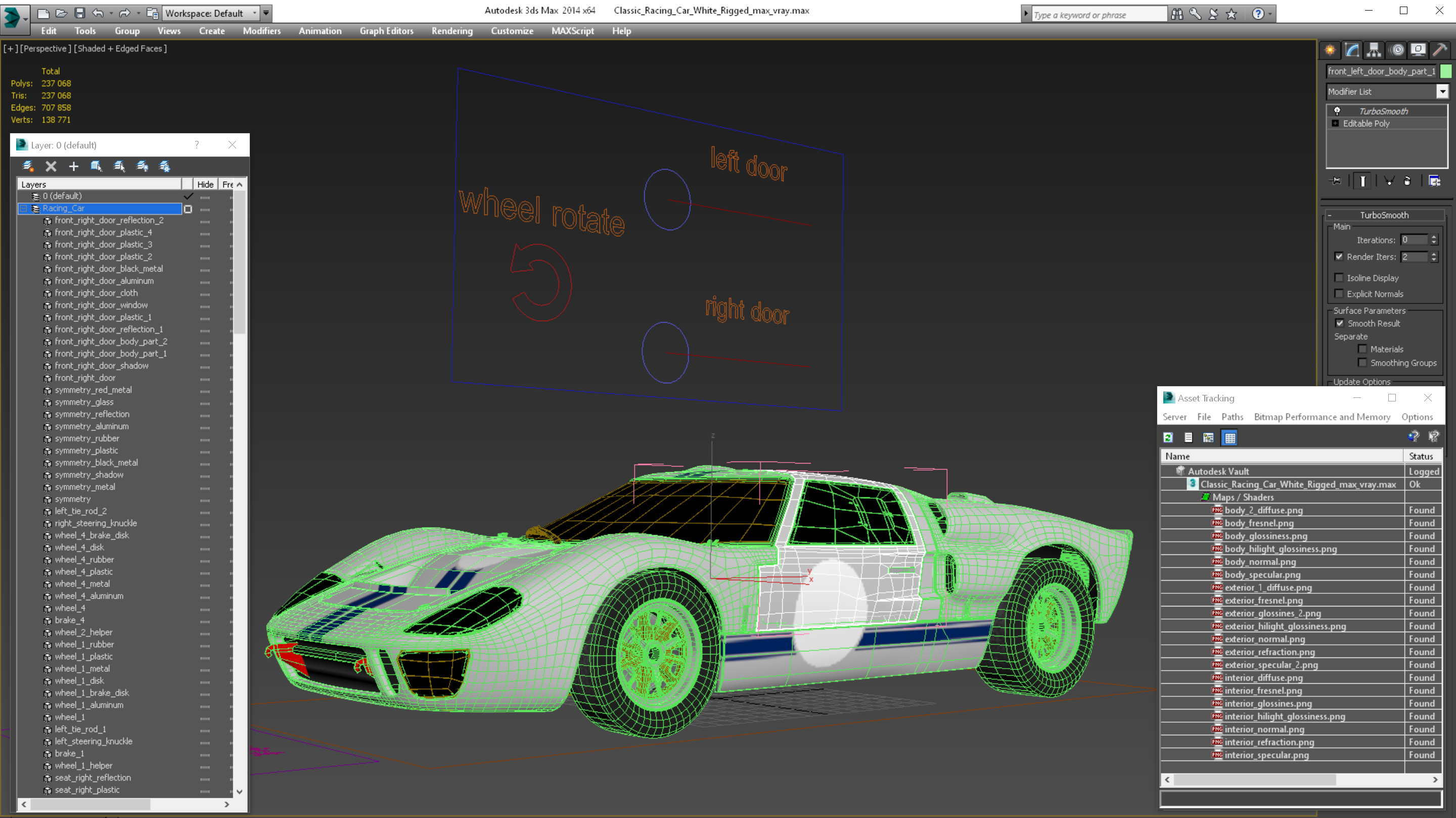 3D Classic Racing Car White Rigged