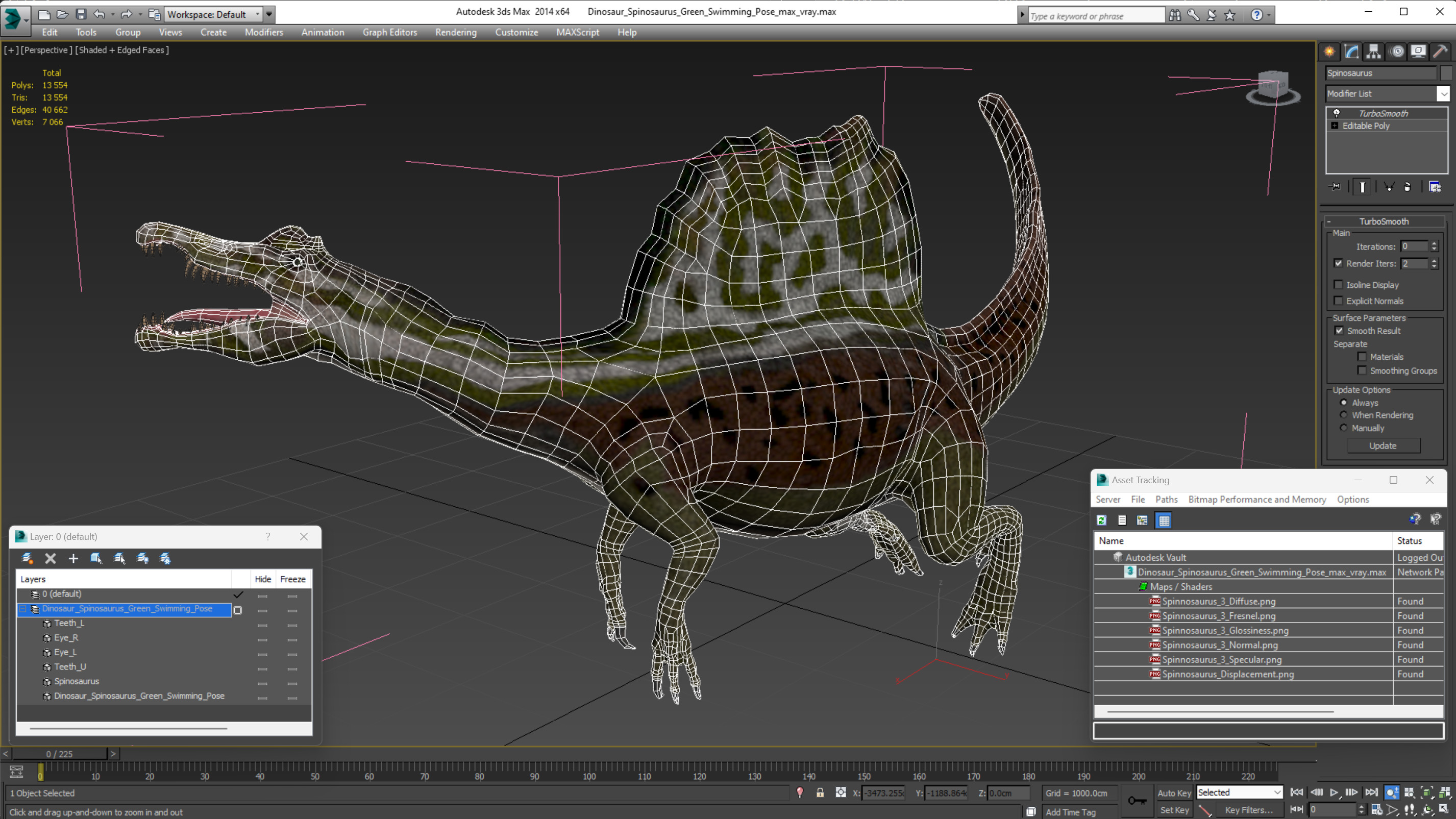 3D model Dinosaur Spinosaurus Green Swimming Pose