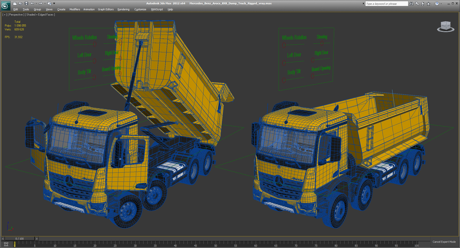 3D Mercedes Benz Arocs 8X8 Dump Truck Rigged