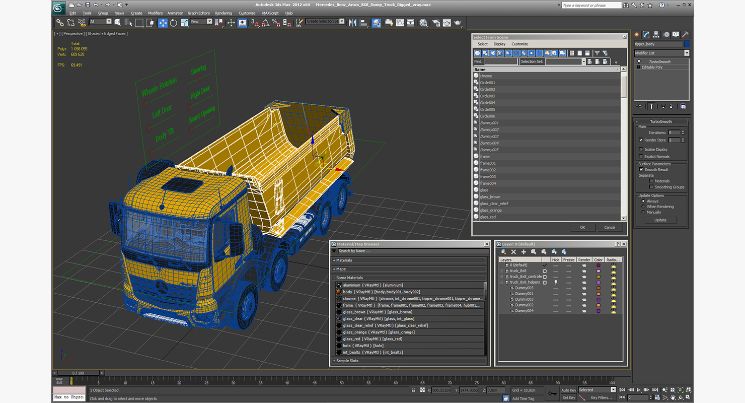 3D Mercedes Benz Arocs 8X8 Dump Truck Rigged
