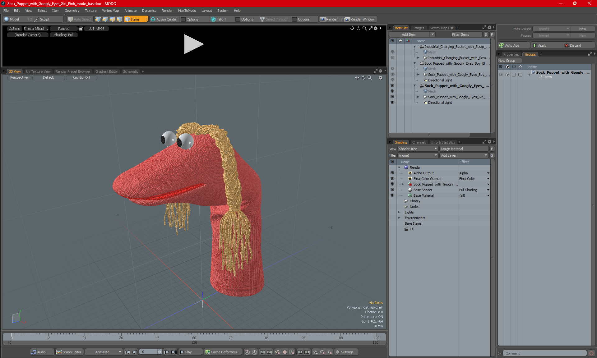 3D Sock Puppet with Googly Eyes Girl Pink model