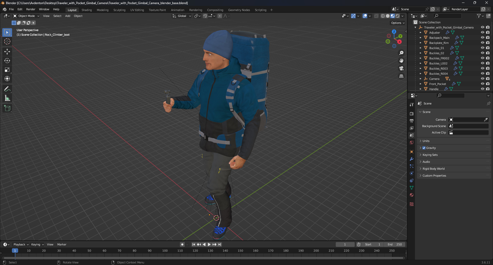 Traveler with Pocket Gimbal Camera 3D model
