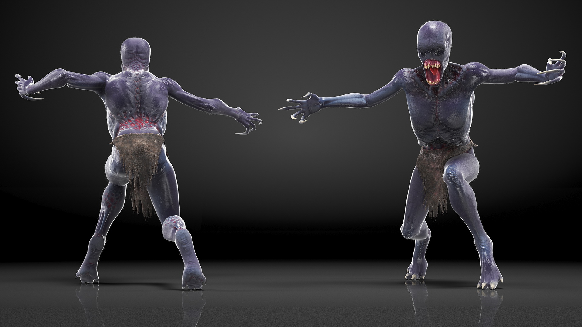 3D Scary Creature Attacking Pose Fur model