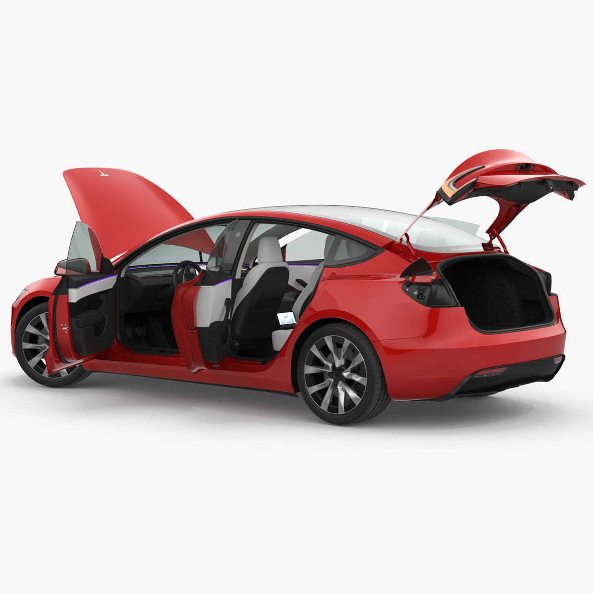 3D Tesla Model 3 2024 Red Lights On Rigged for Maya model