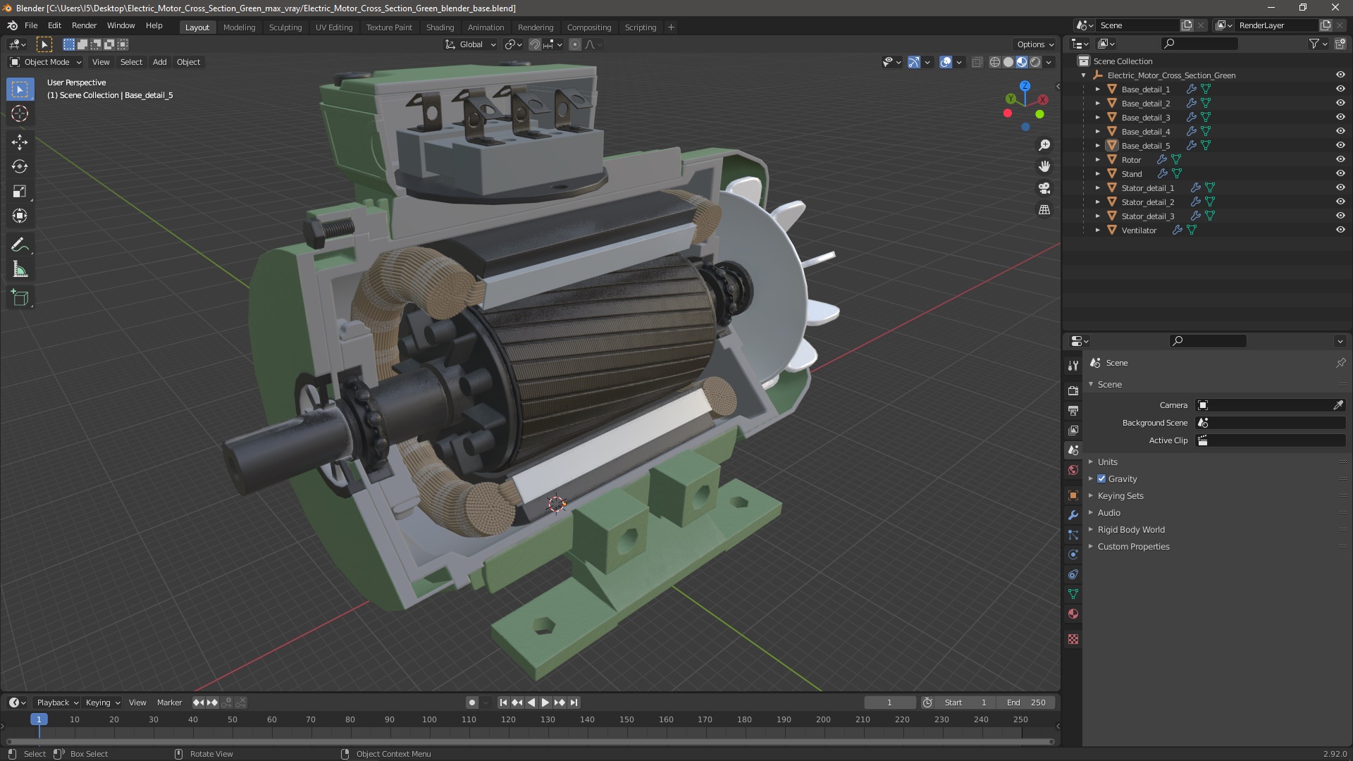Electric Motor Cross Section Green 3D model