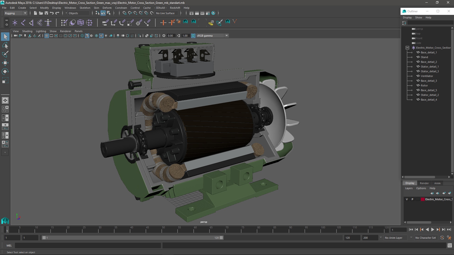 Electric Motor Cross Section Green 3D model