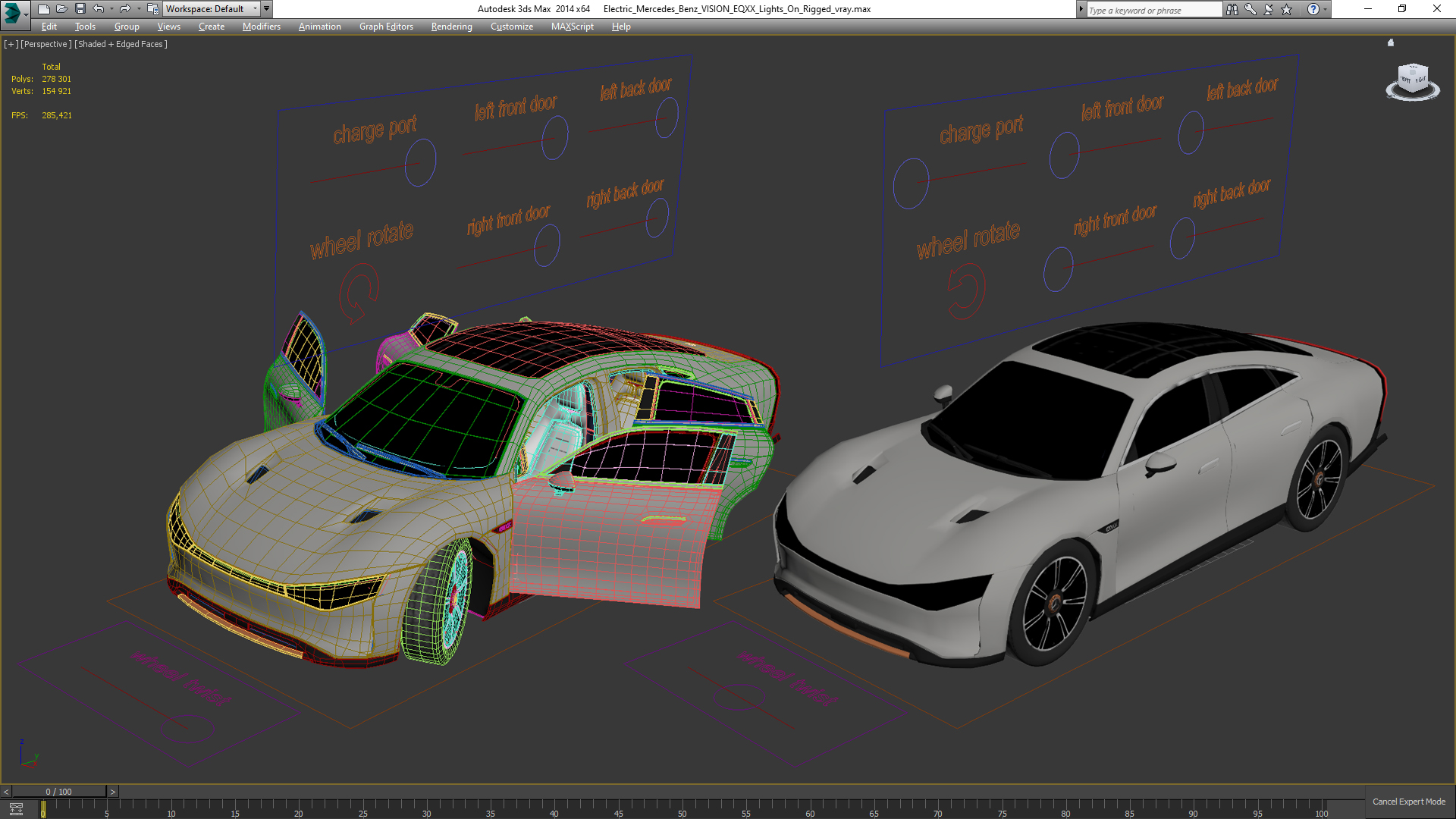 3D Electric Mercedes Benz VISION EQXX Lights On Rigged