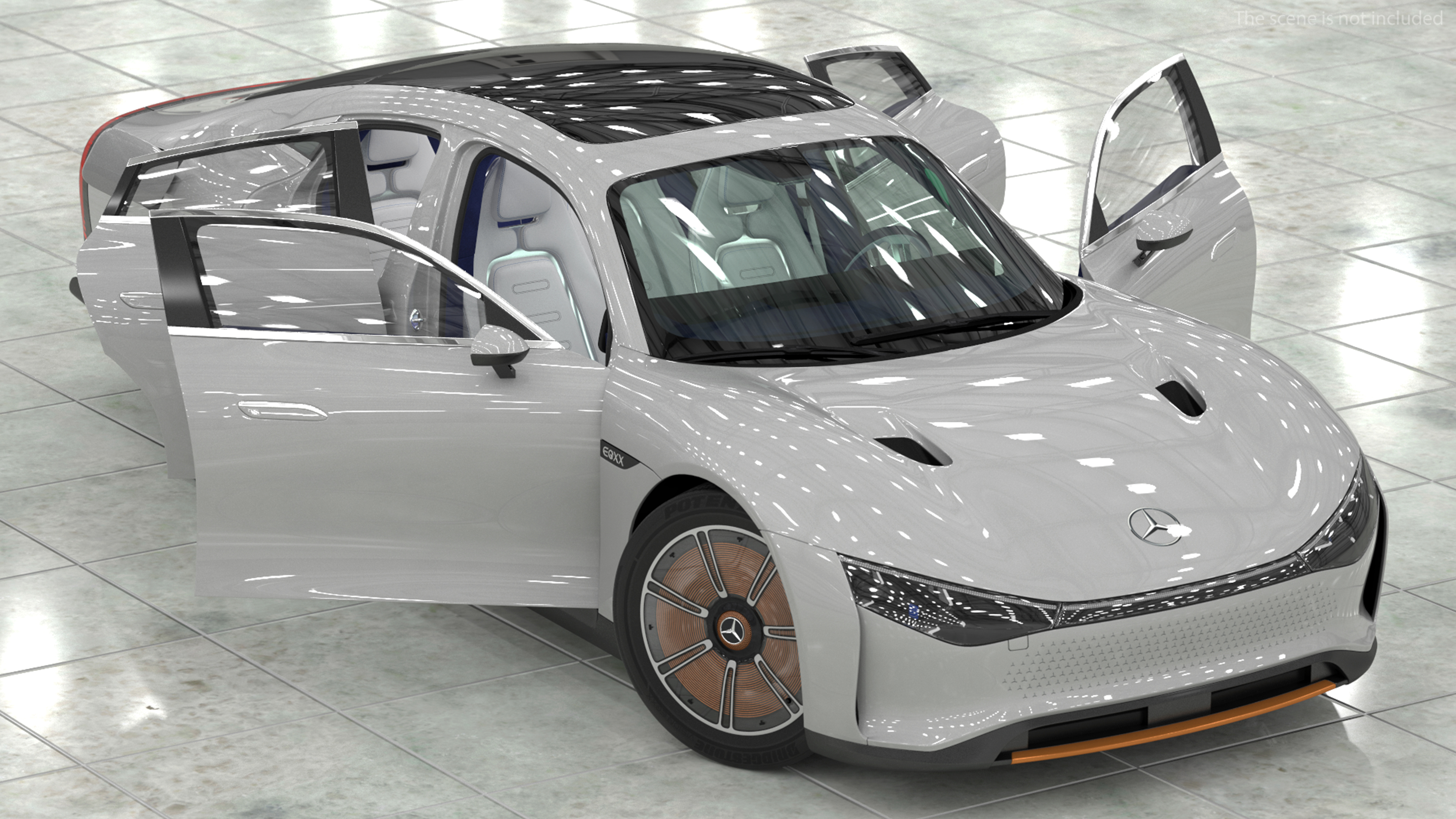 3D Electric Mercedes Benz VISION EQXX Lights On Rigged