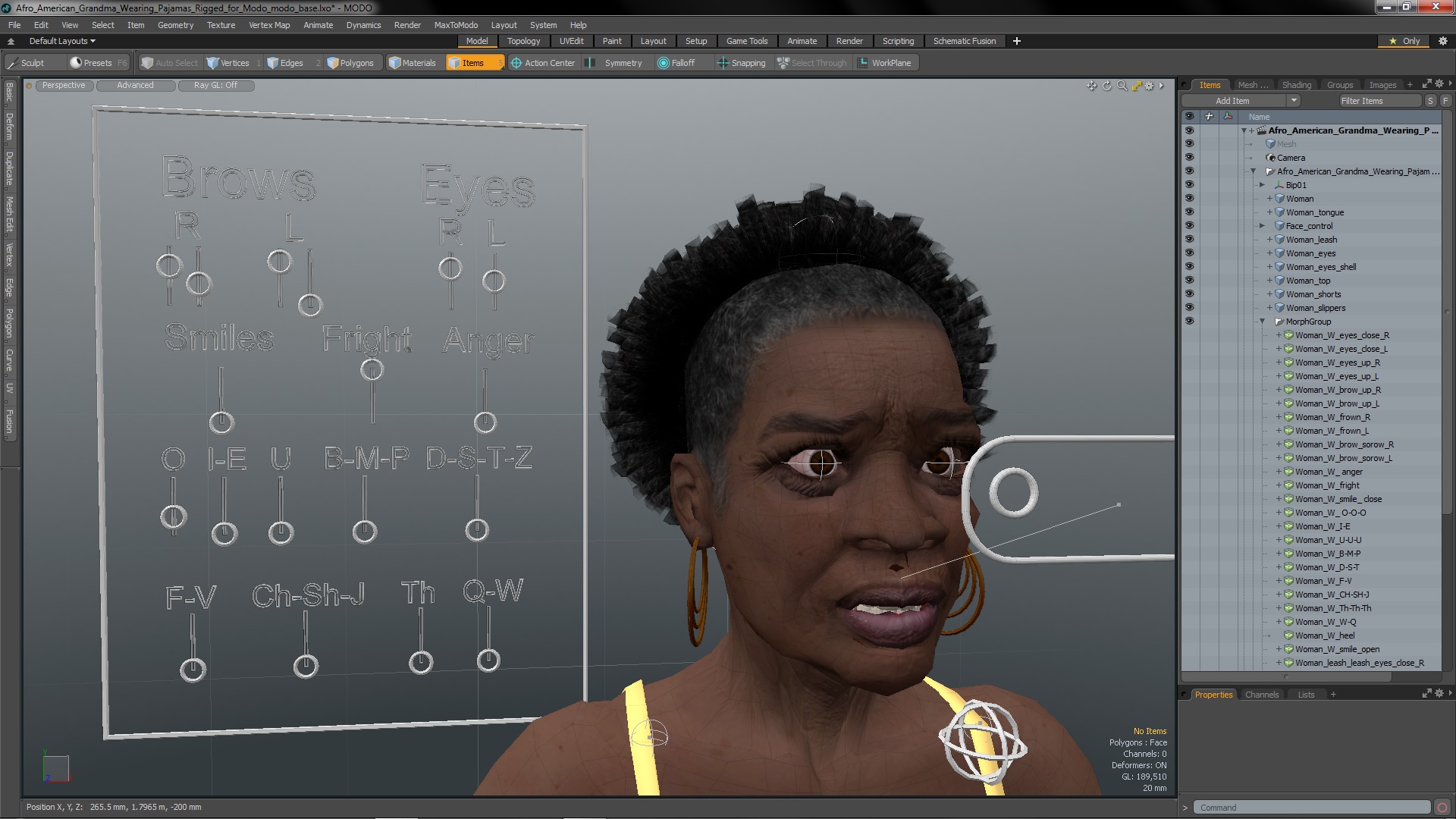 3D Afro American Grandma Wearing Pajamas Rigged for Modo model