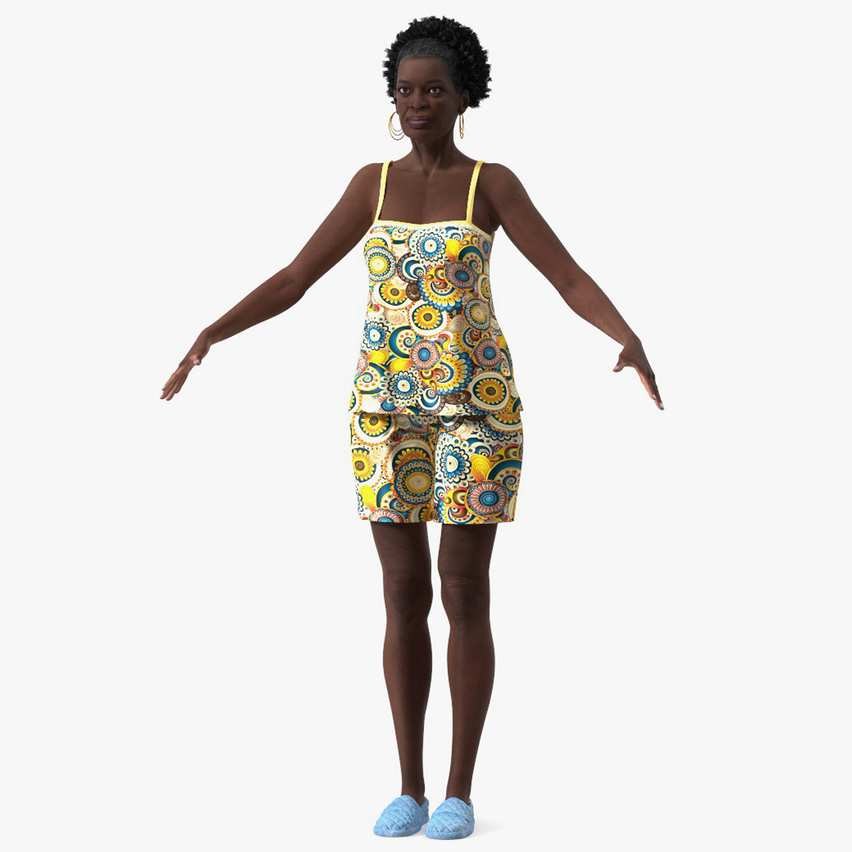 3D Afro American Grandma Wearing Pajamas Rigged for Modo model