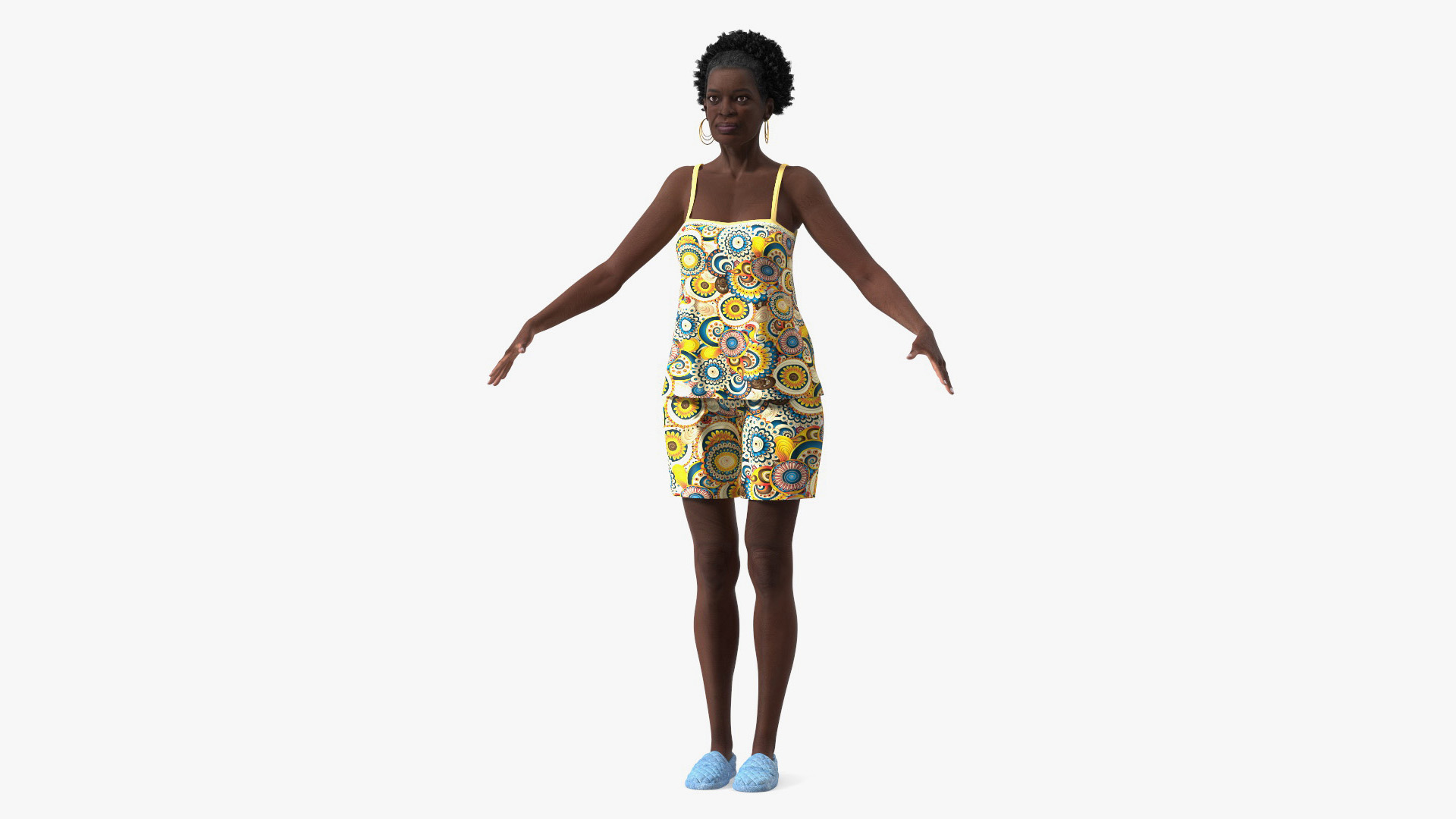 3D Afro American Grandma Wearing Pajamas Rigged for Modo model