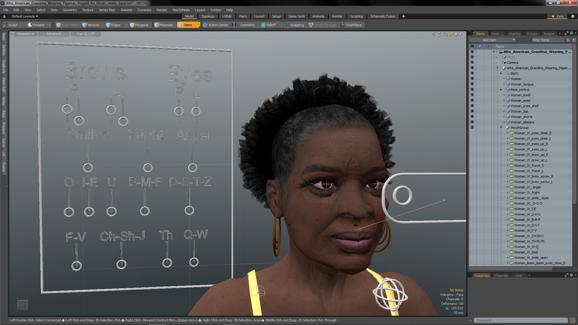 3D Afro American Grandma Wearing Pajamas Rigged for Modo model