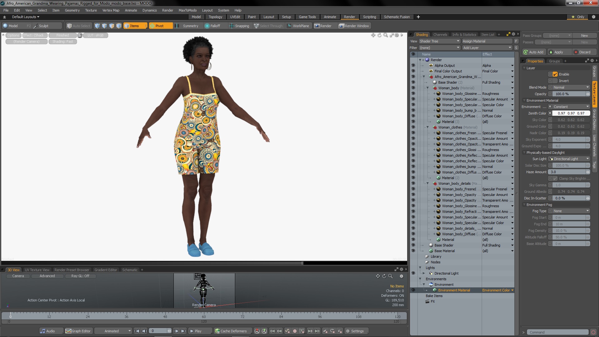 3D Afro American Grandma Wearing Pajamas Rigged for Modo model
