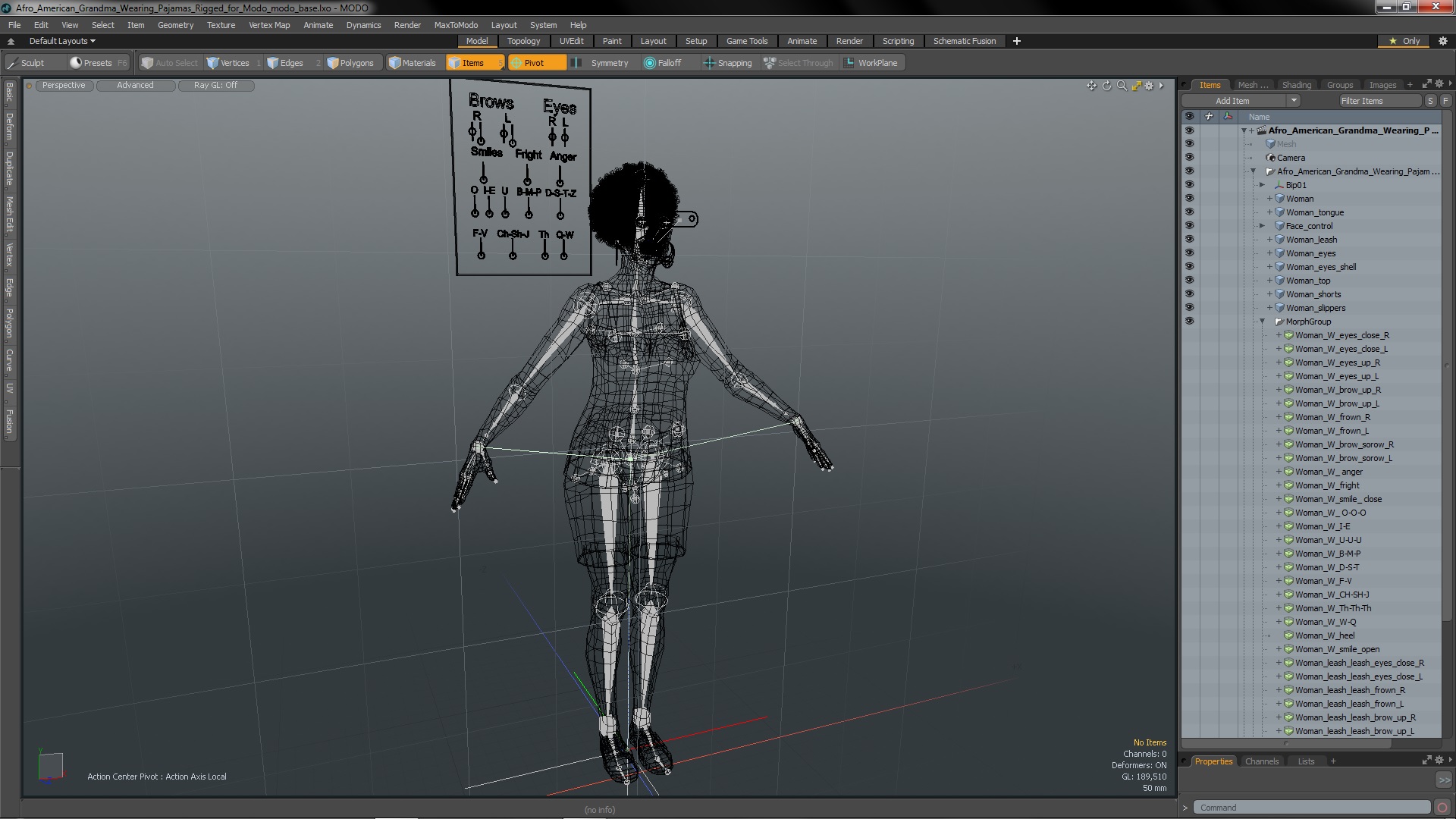 3D Afro American Grandma Wearing Pajamas Rigged for Modo model