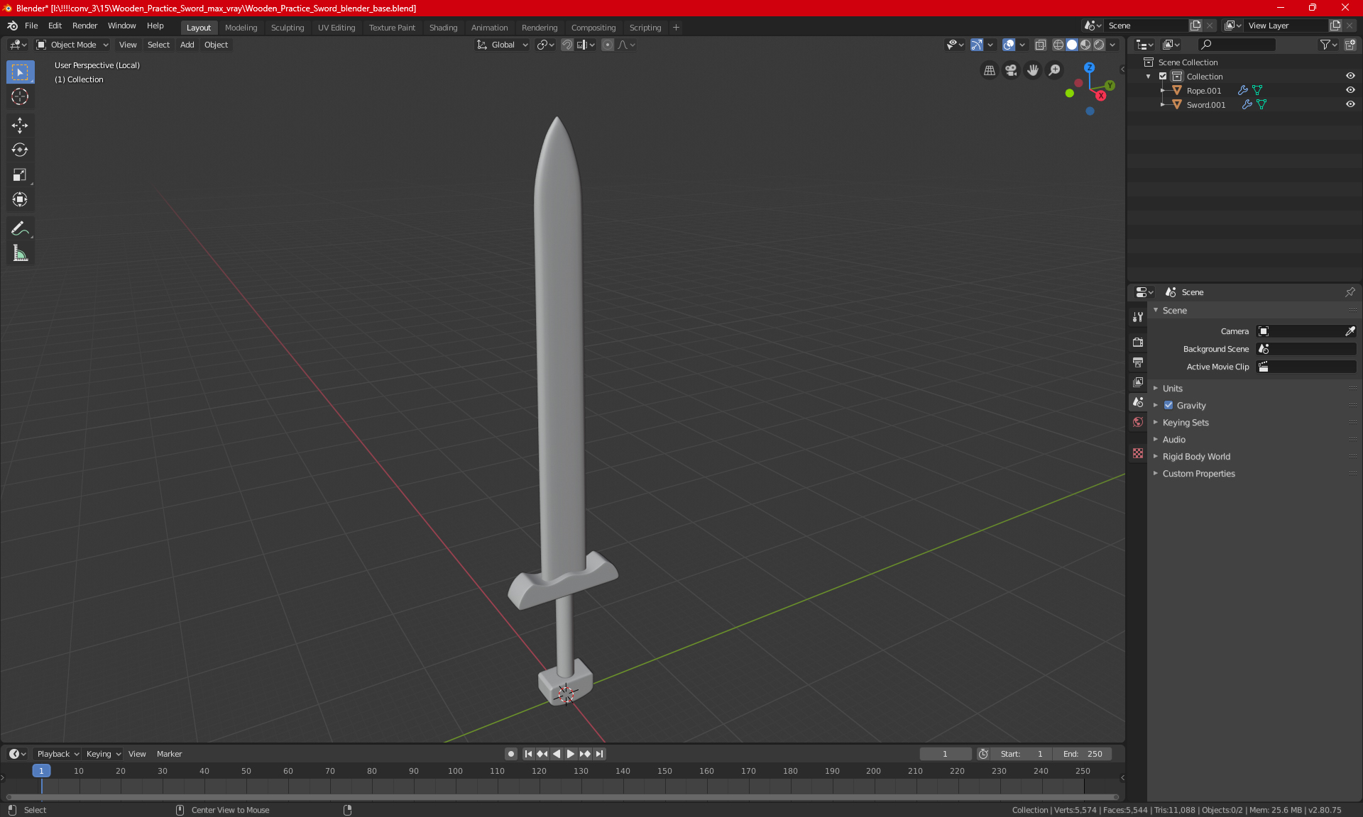 3D Wooden Practice Sword