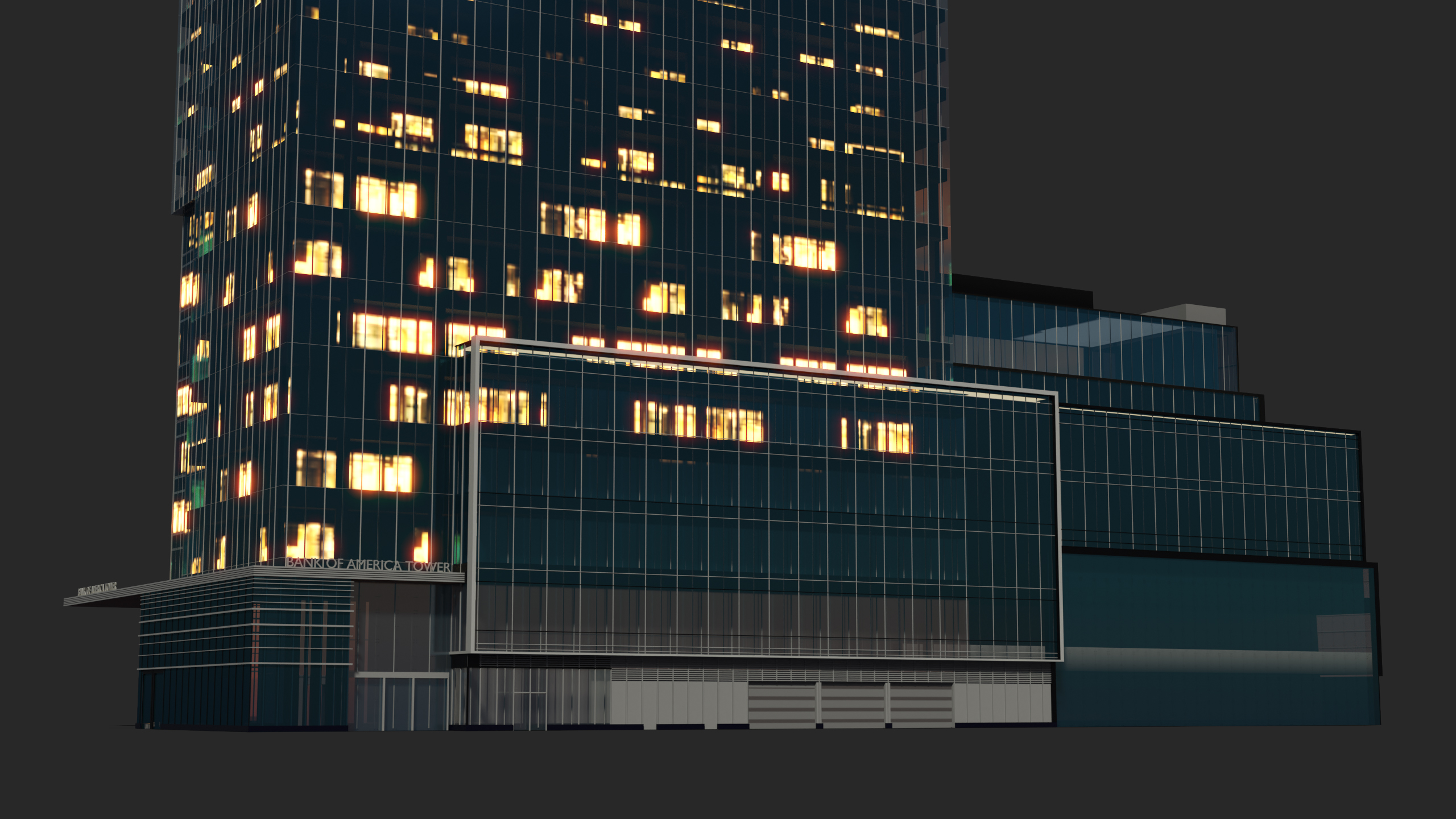Bank of America Tower Night Lights On 3D