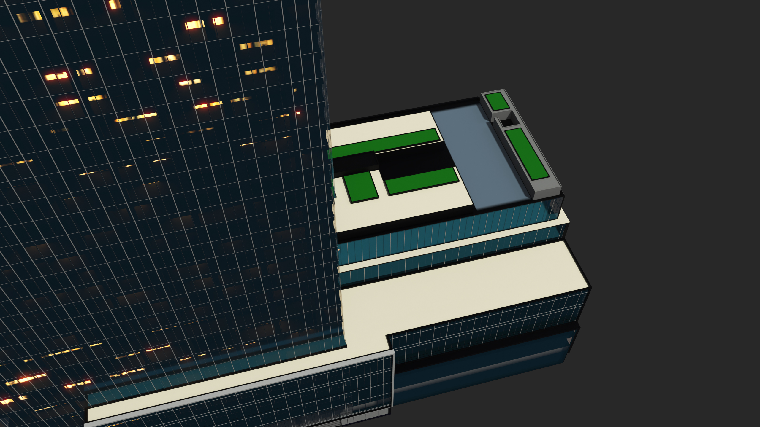 Bank of America Tower Night Lights On 3D