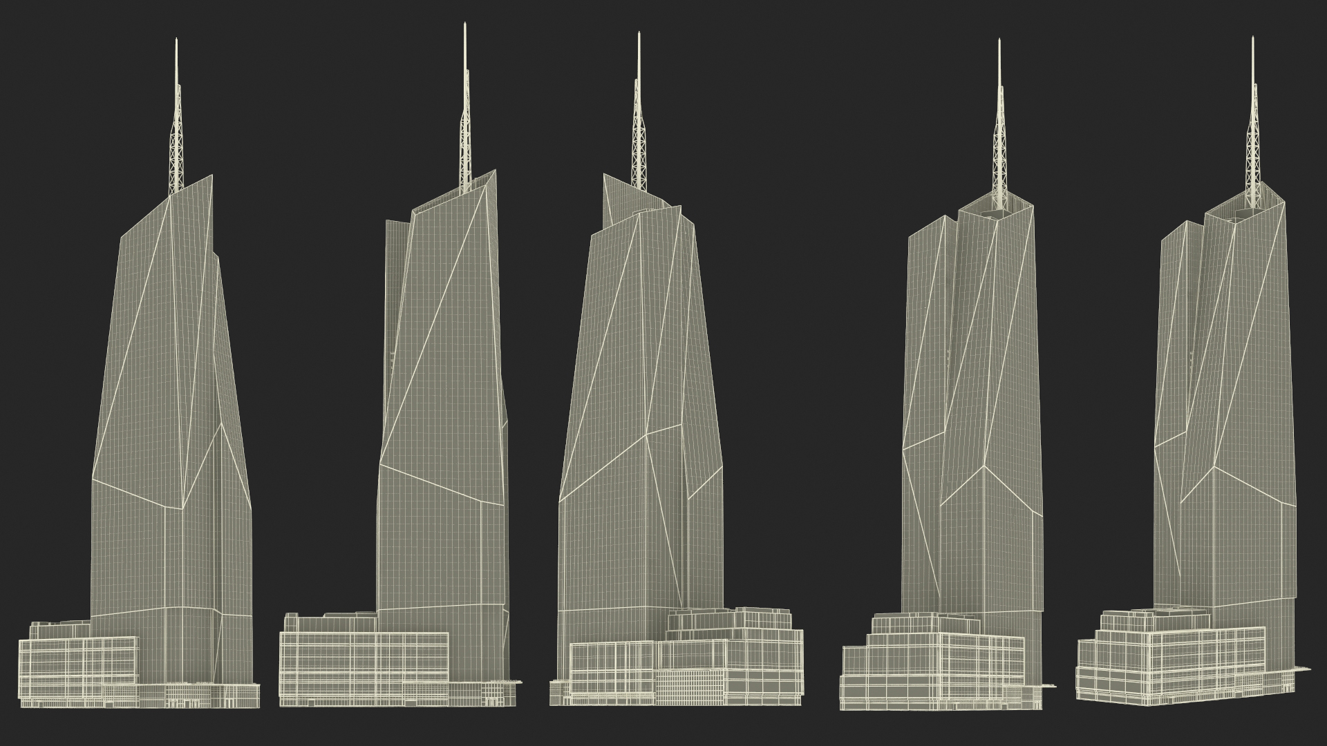 Bank of America Tower Night Lights On 3D