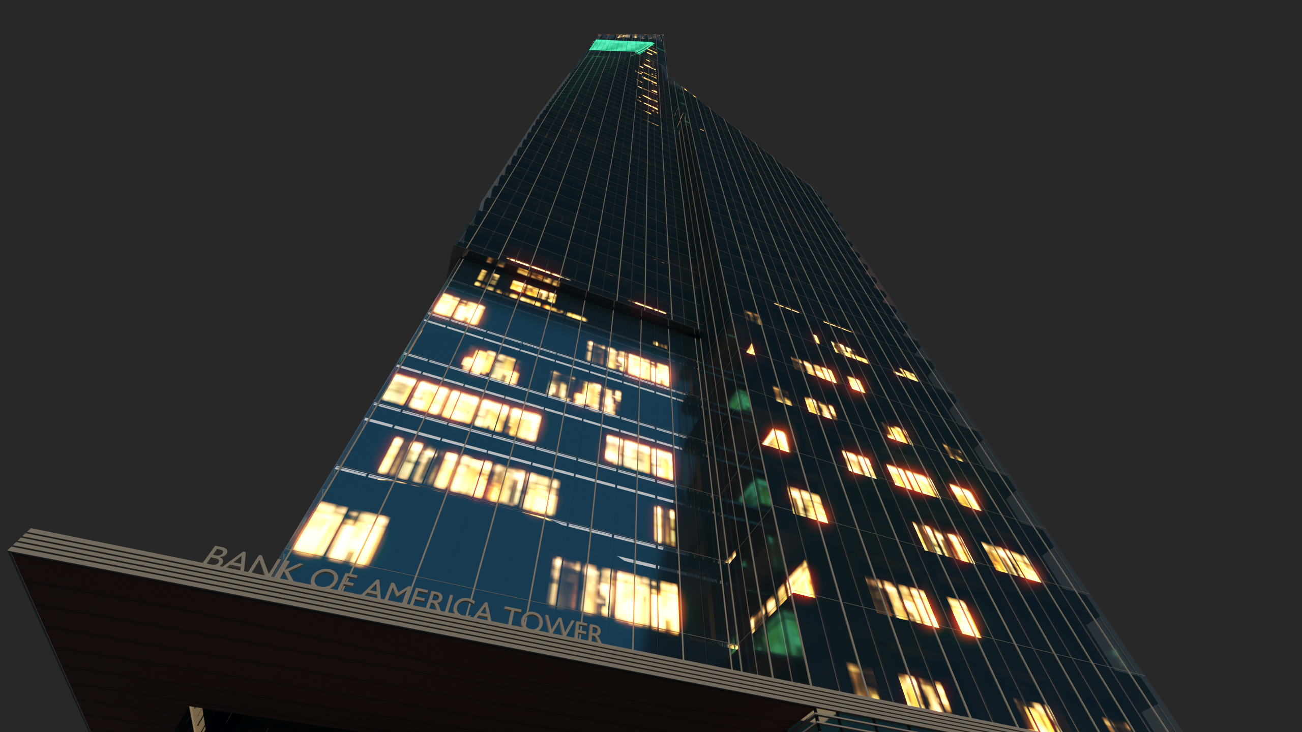 Bank of America Tower Night Lights On 3D