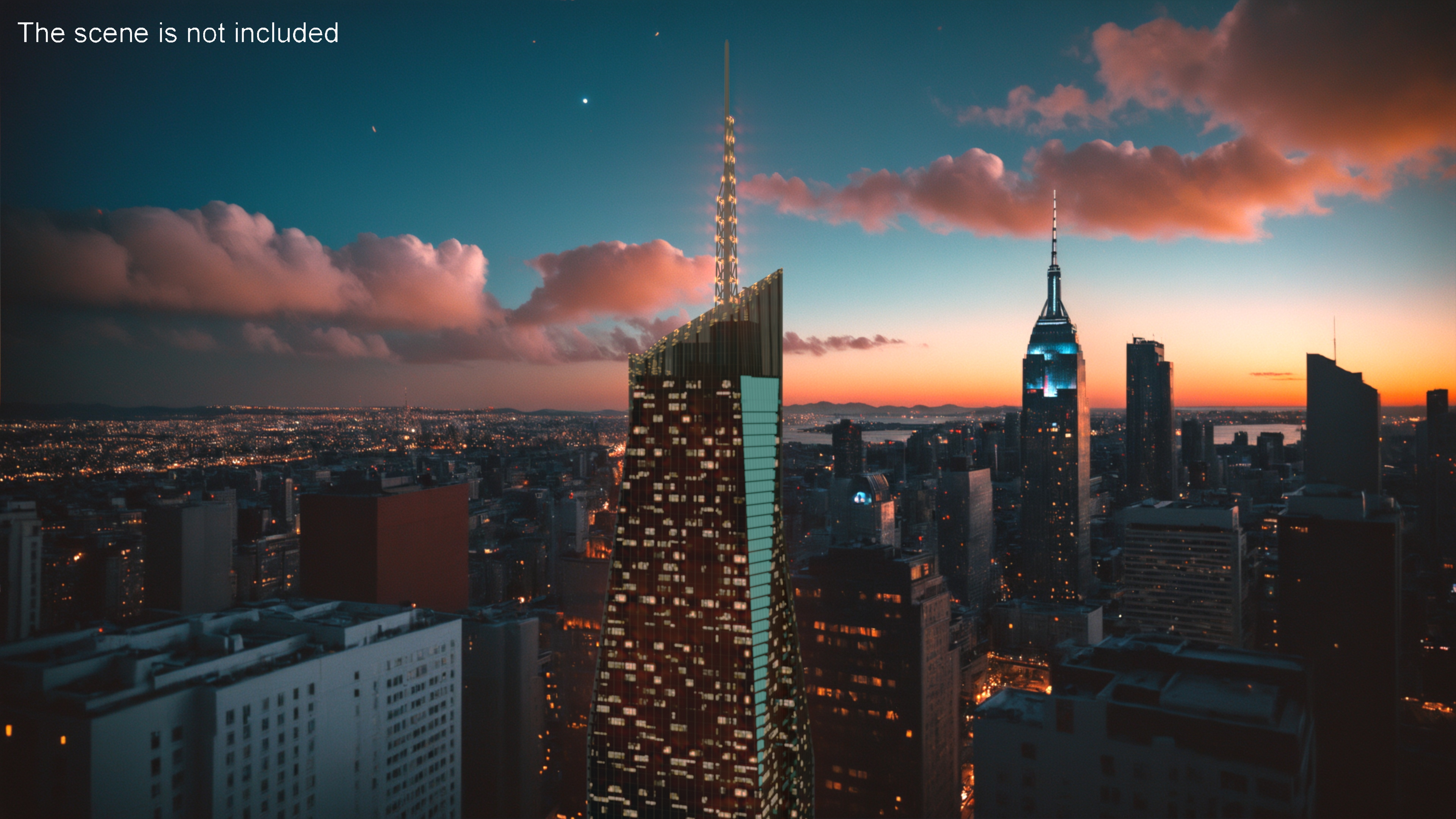 Bank of America Tower Night Lights On 3D