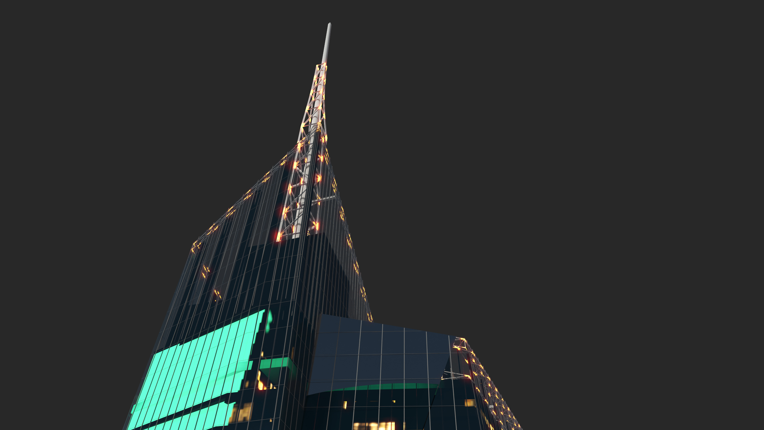 Bank of America Tower Night Lights On 3D