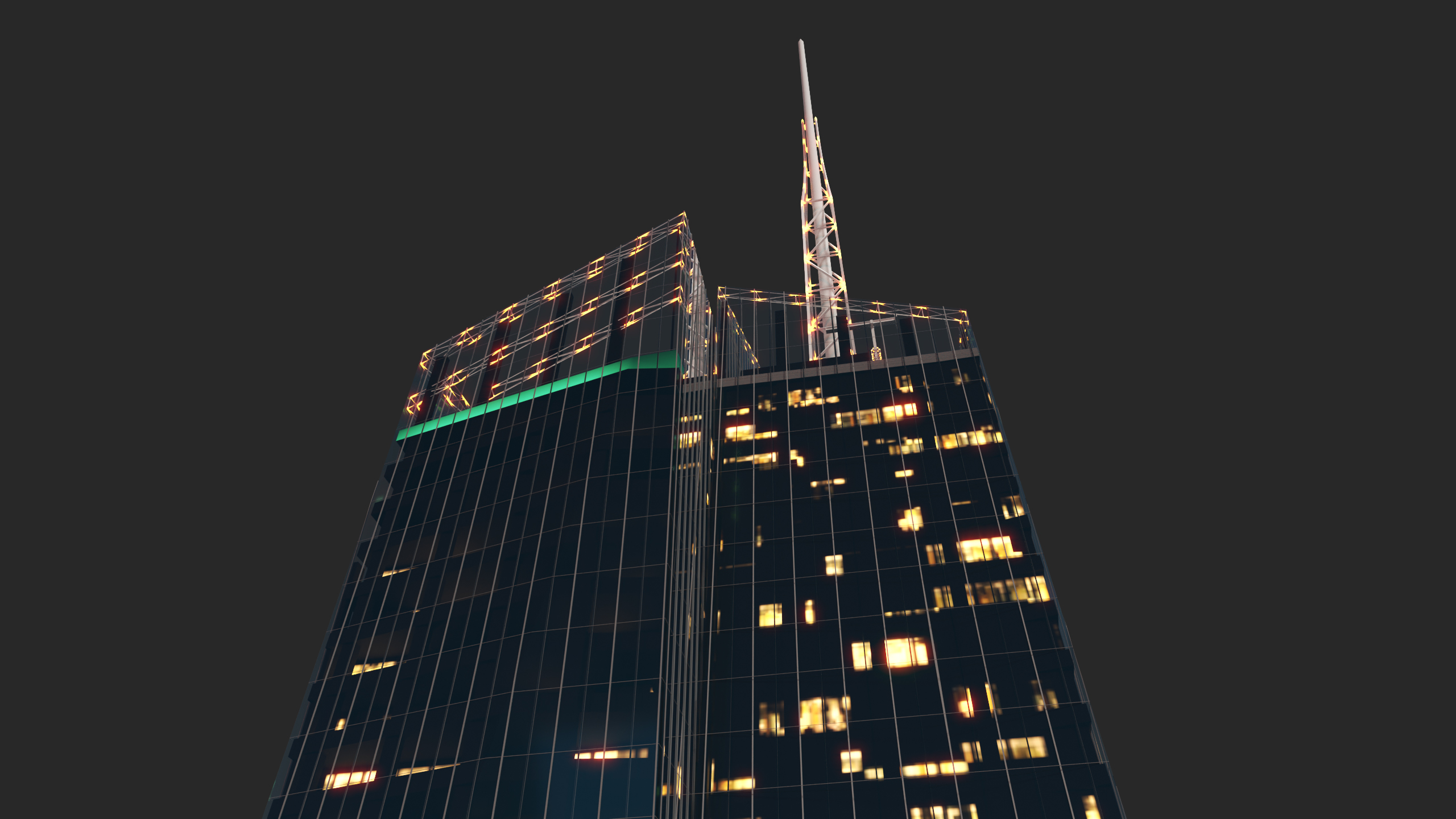 Bank of America Tower Night Lights On 3D