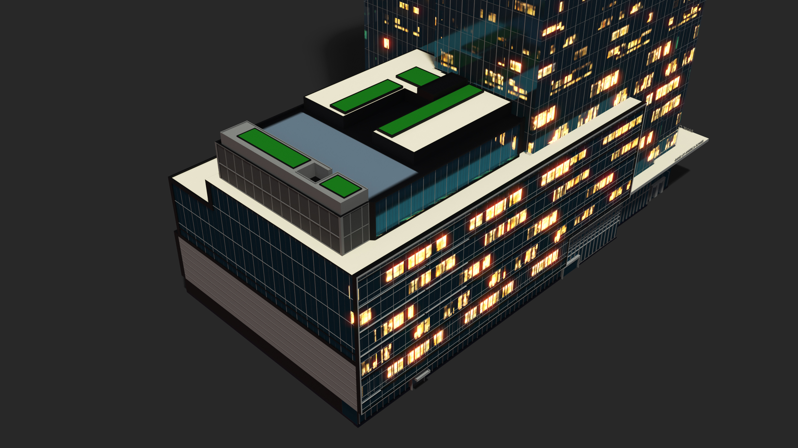 Bank of America Tower Night Lights On 3D