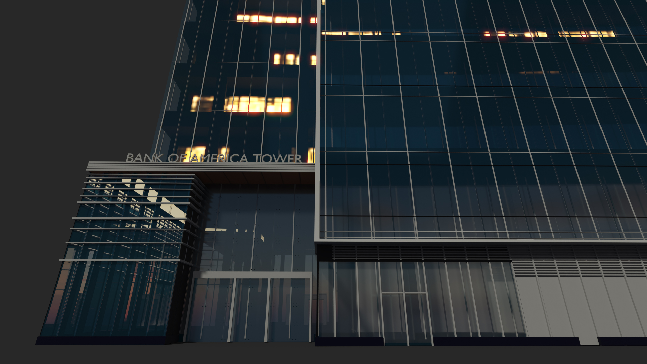 Bank of America Tower Night Lights On 3D