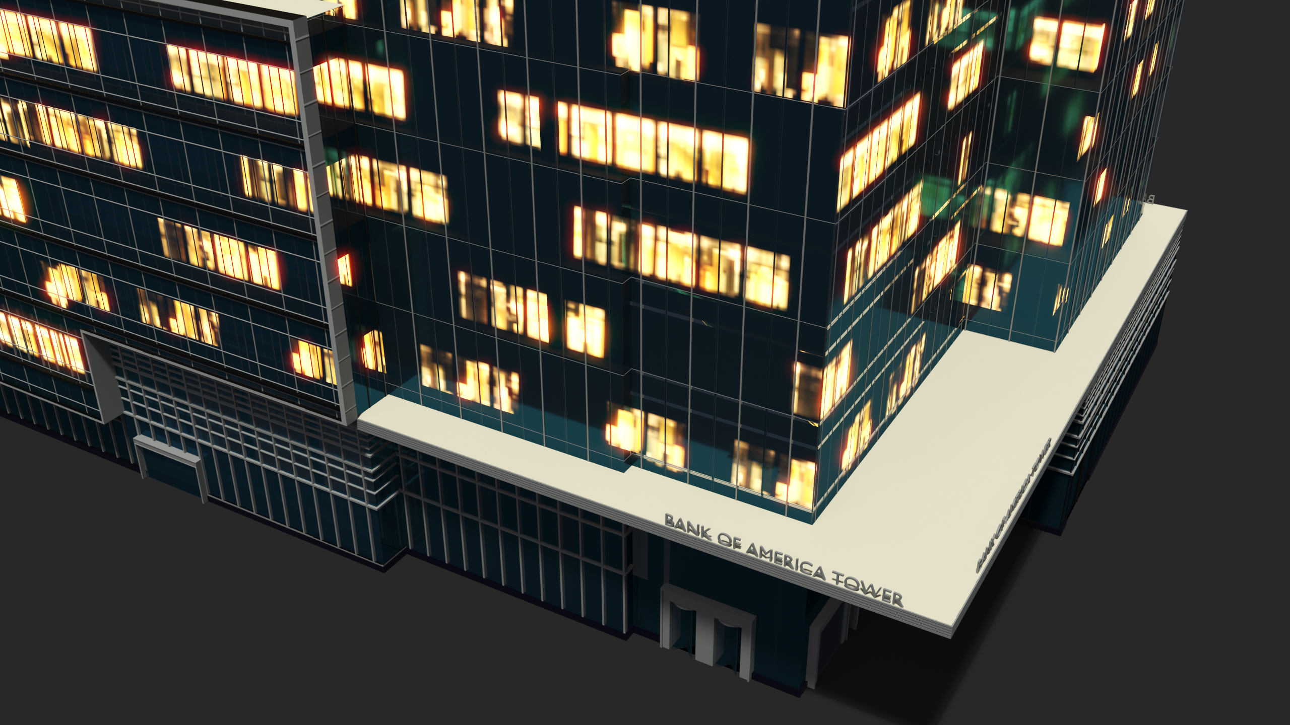 Bank of America Tower Night Lights On 3D
