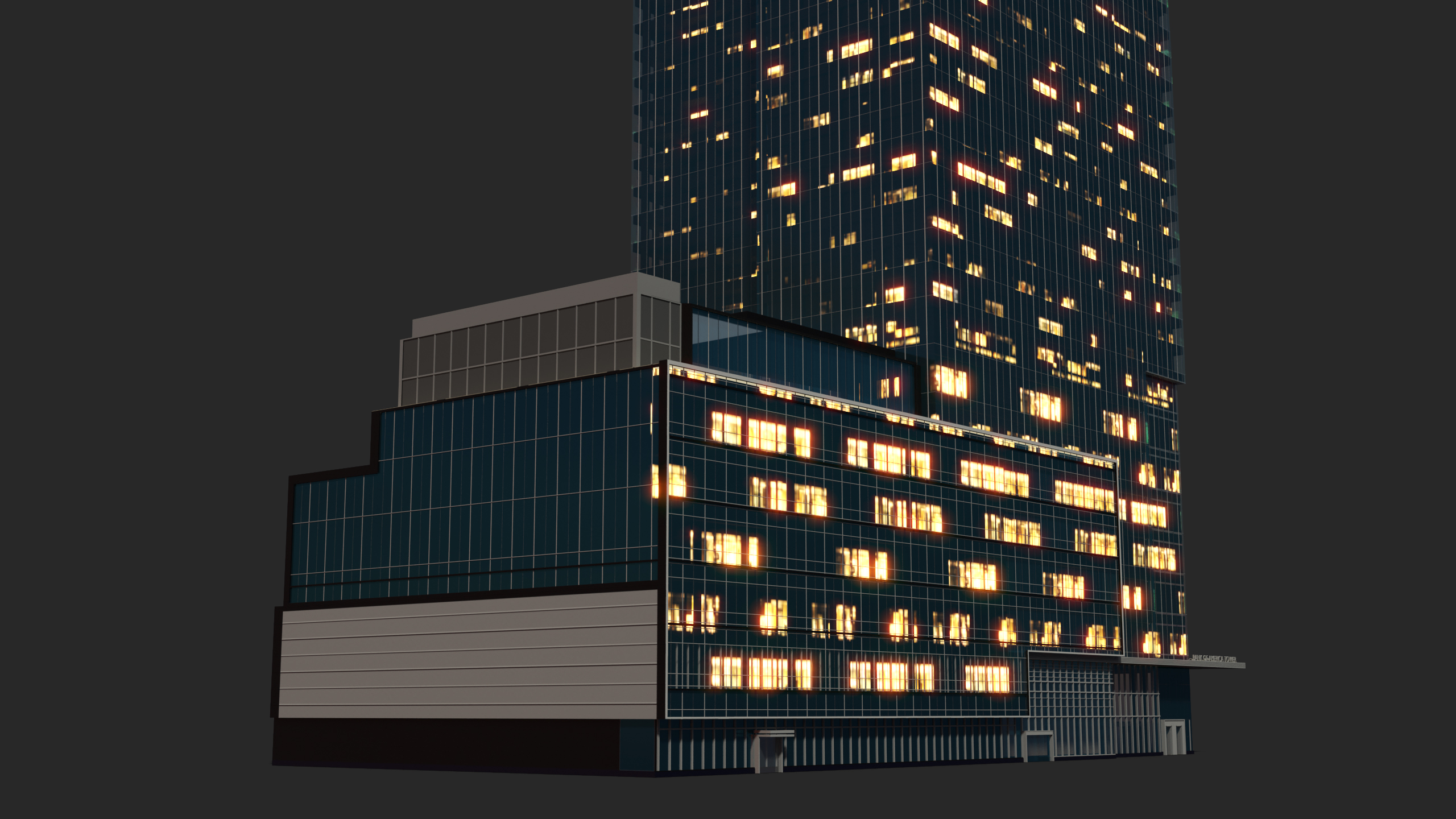 Bank of America Tower Night Lights On 3D