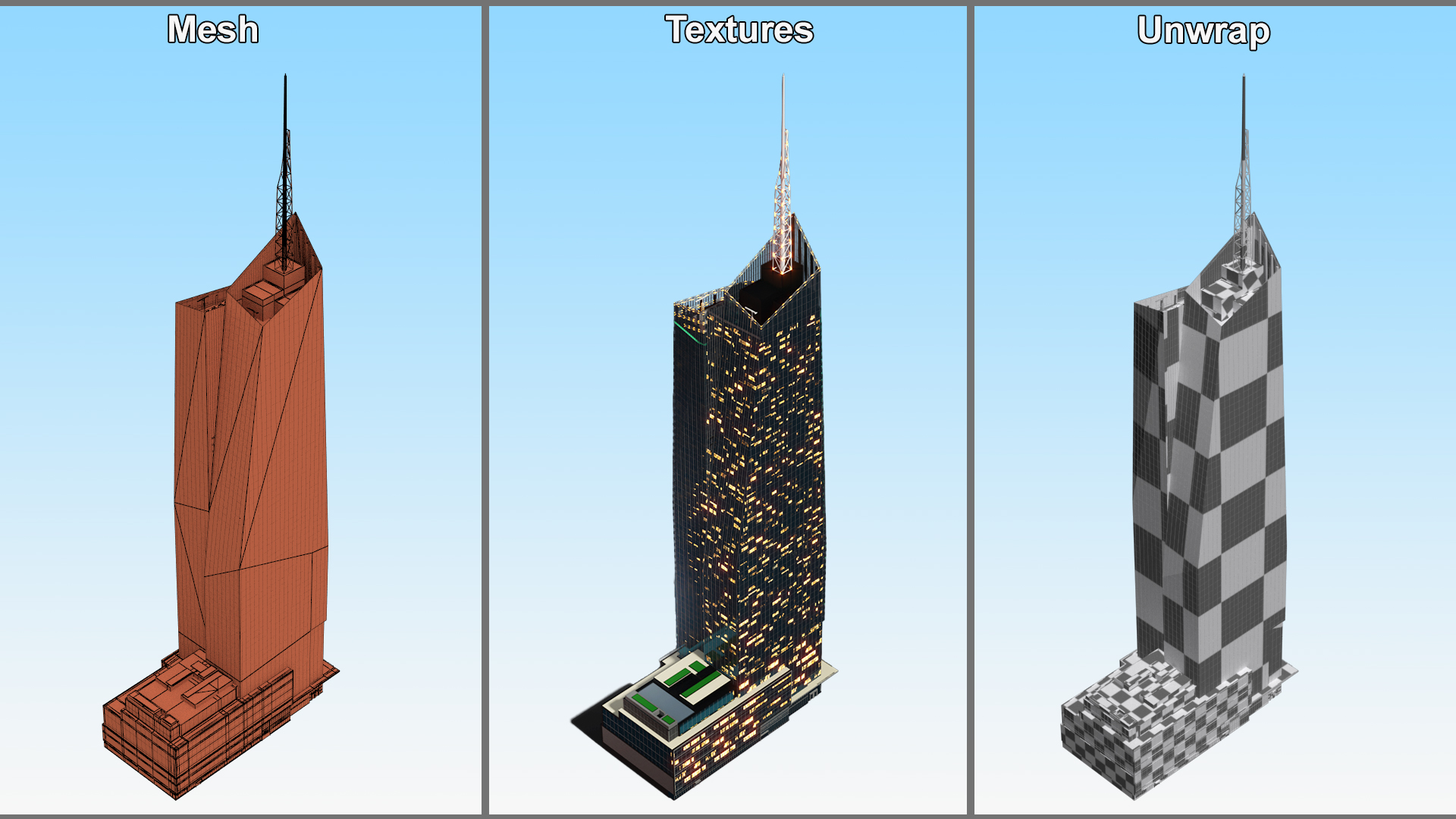 Bank of America Tower Night Lights On 3D