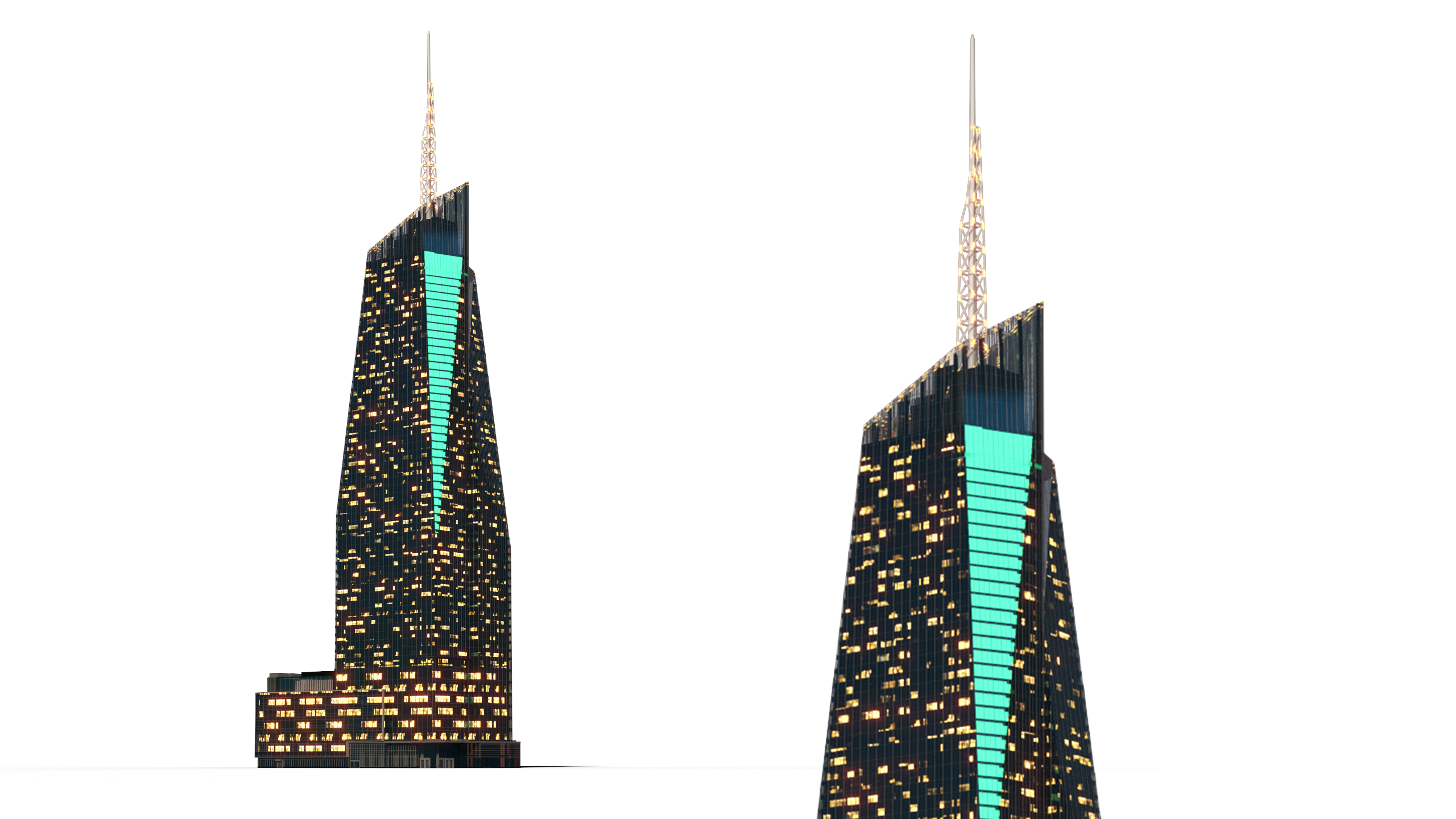 Bank of America Tower Night Lights On 3D
