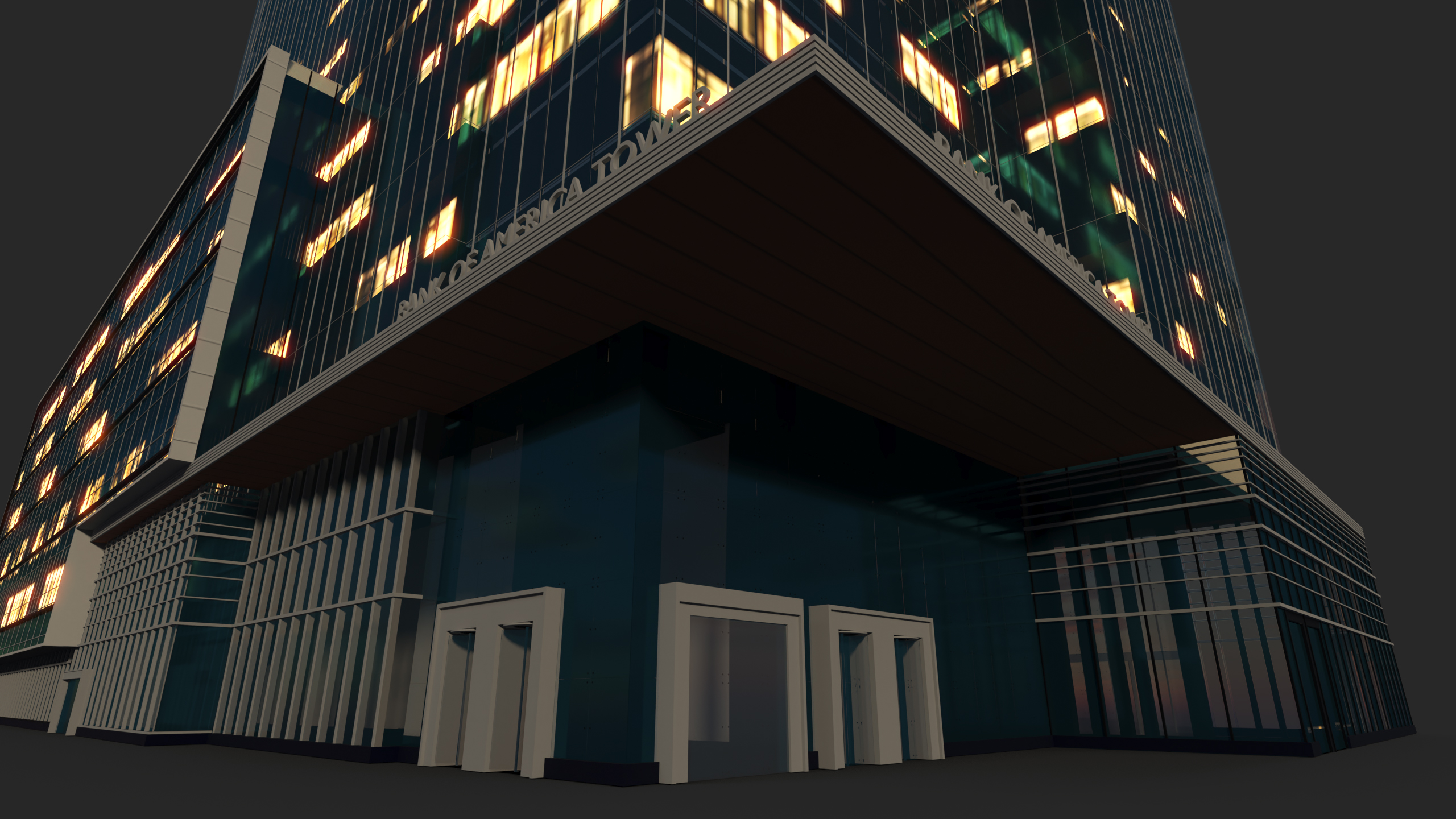 Bank of America Tower Night Lights On 3D