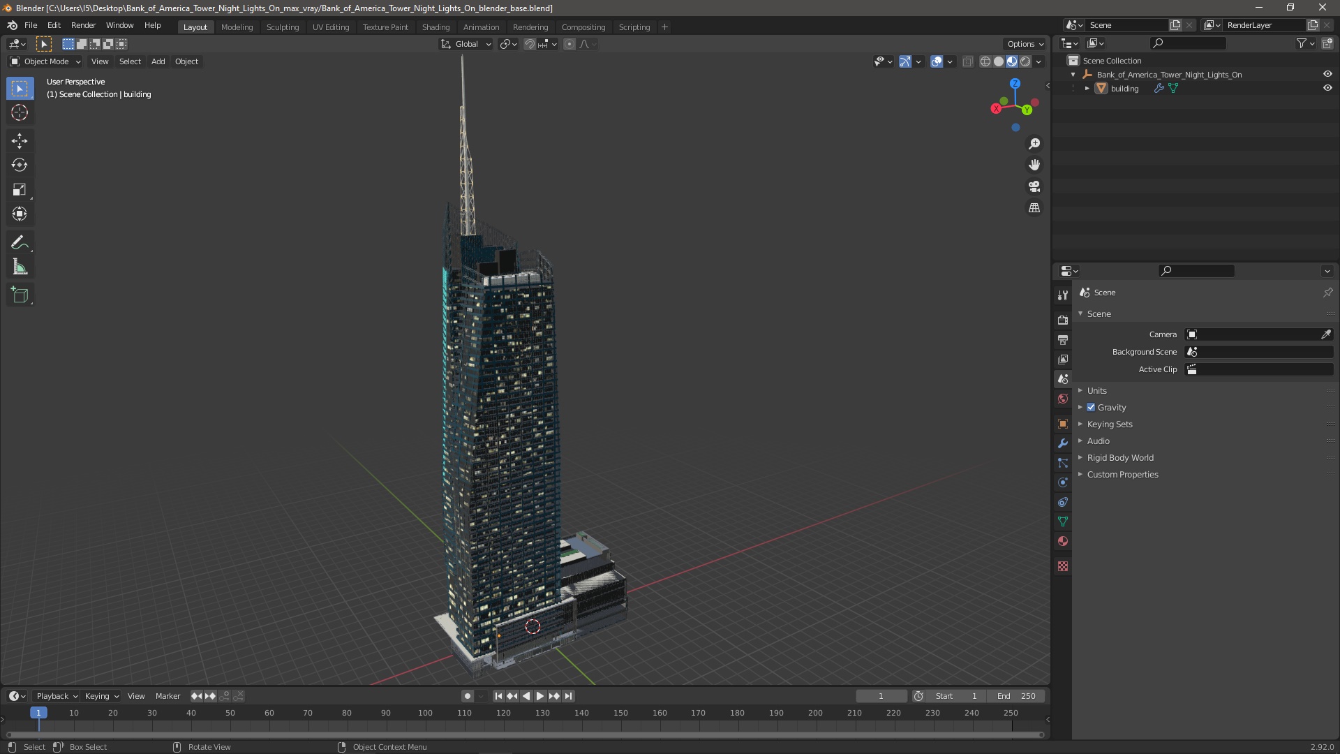Bank of America Tower Night Lights On 3D