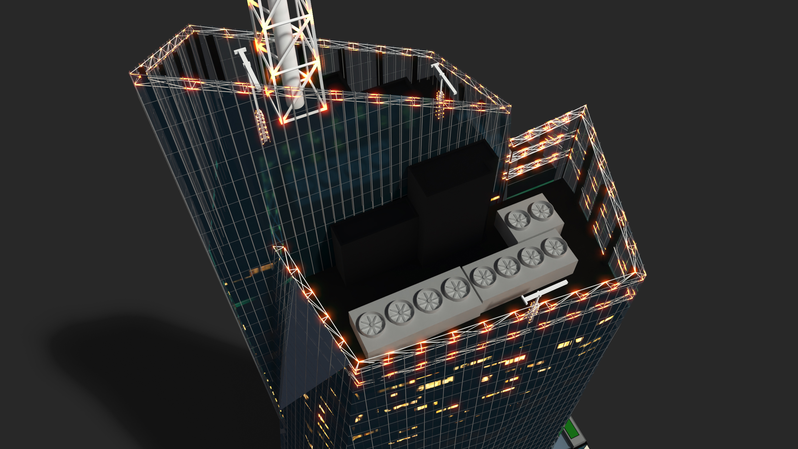 Bank of America Tower Night Lights On 3D