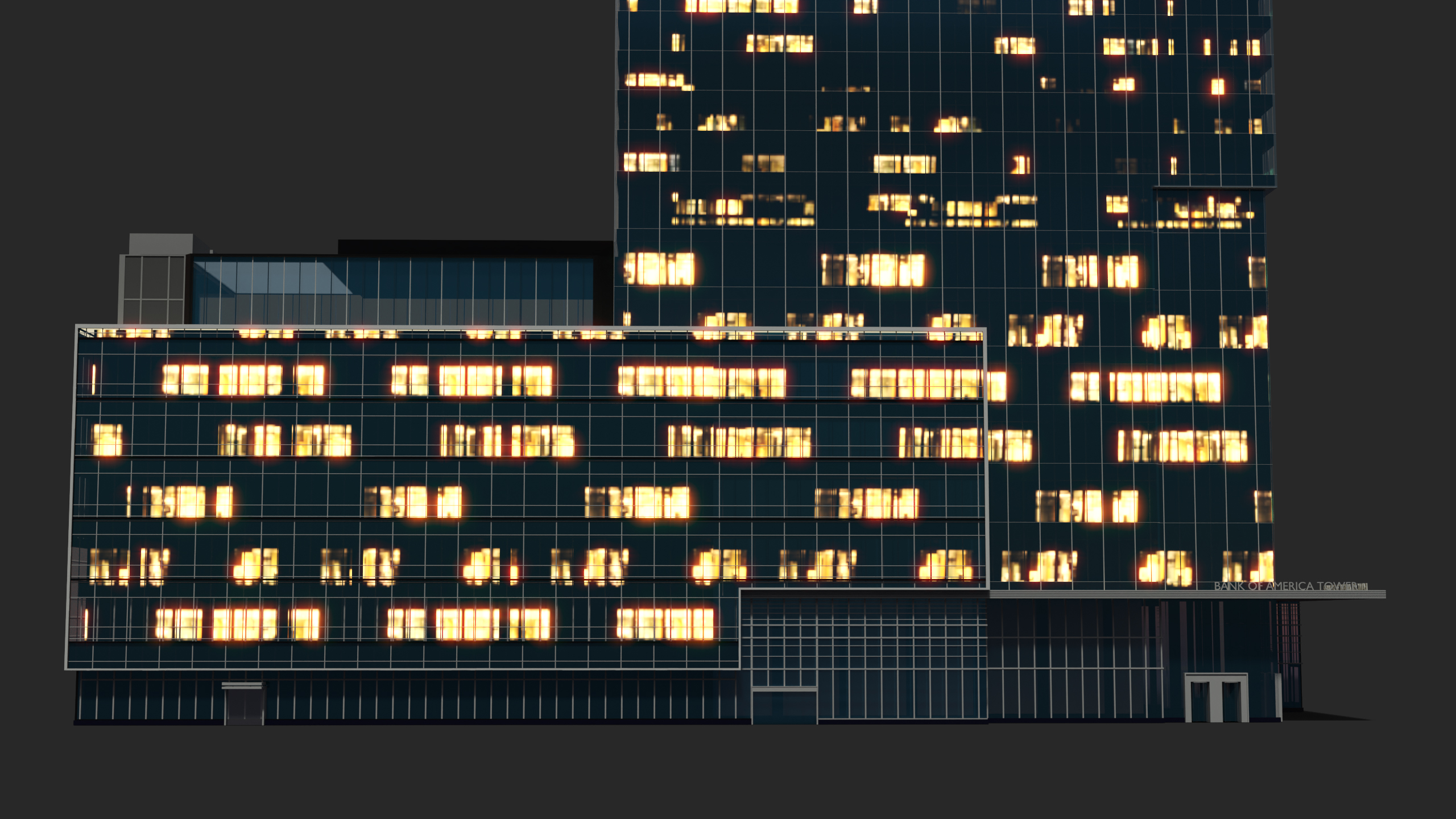 Bank of America Tower Night Lights On 3D