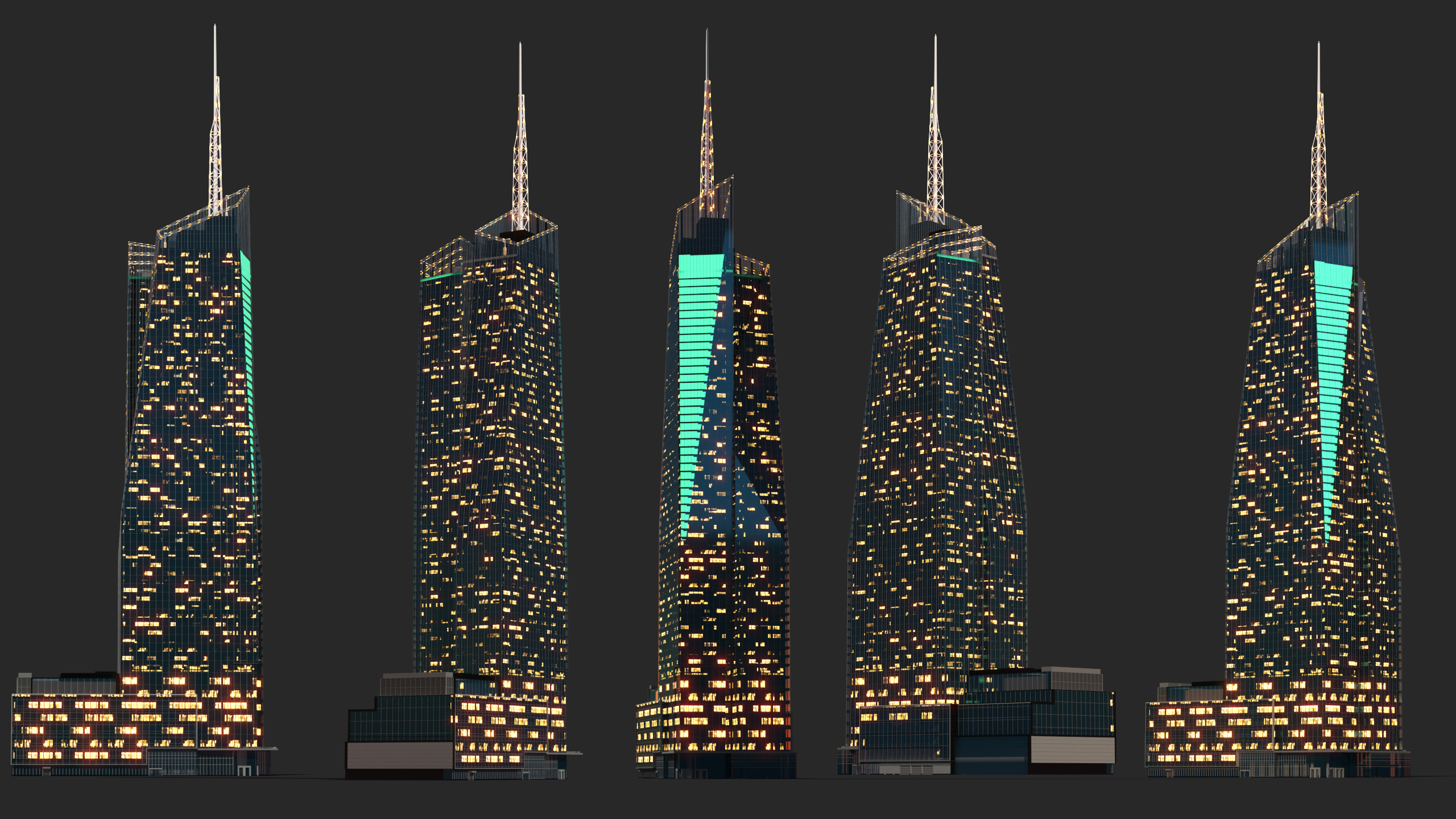 Bank of America Tower Night Lights On 3D