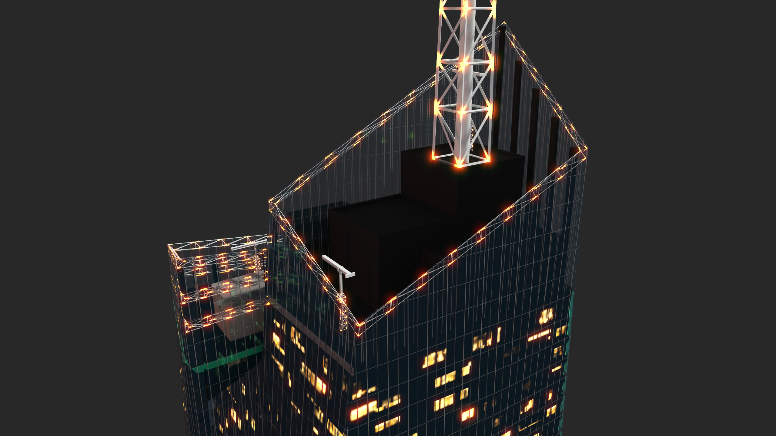 Bank of America Tower Night Lights On 3D