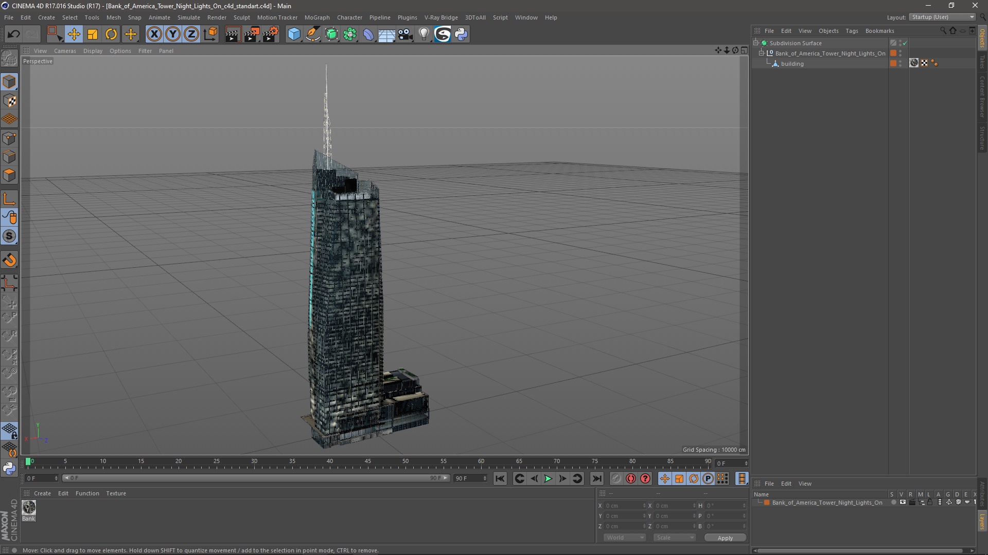 Bank of America Tower Night Lights On 3D